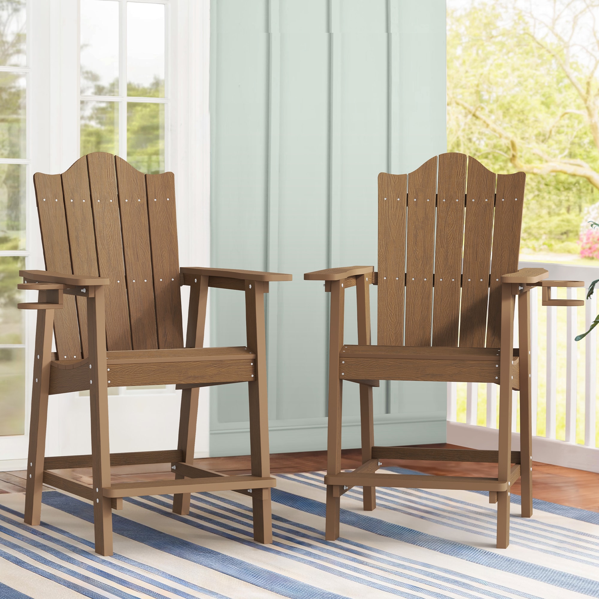 LUE BONA 2LB23PC0010-700LS Set of 2 Brown-Oil Printed HDPE Frame Spring motion Adirondack Chair with Slat Seat