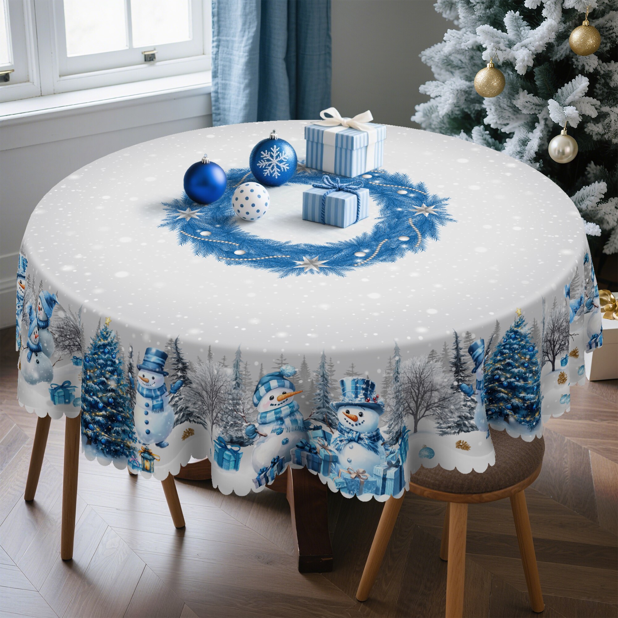 WISH TREE Multicolor 60x86 inch Christmas Tablecloth Machine Washable Table Cloths with Christmas trees Santa and festive winter scenery Decorative Table Cover for Dining Room Kitchen Holiday Parties and Christmas Decor