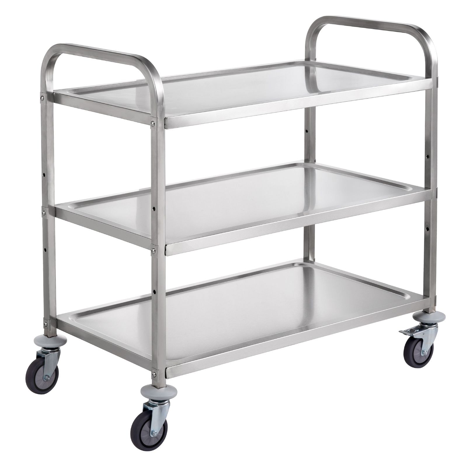 JUSHUA Kitchen Utility Cart 3 Tiers Wire Rolling Cart with 450LBS Capacity Steel Service Cart on Wheels Metal Storage Trolley with 80mm Basket Curved Handle PP Liner 6 Hooks for Indoor and Outdoor