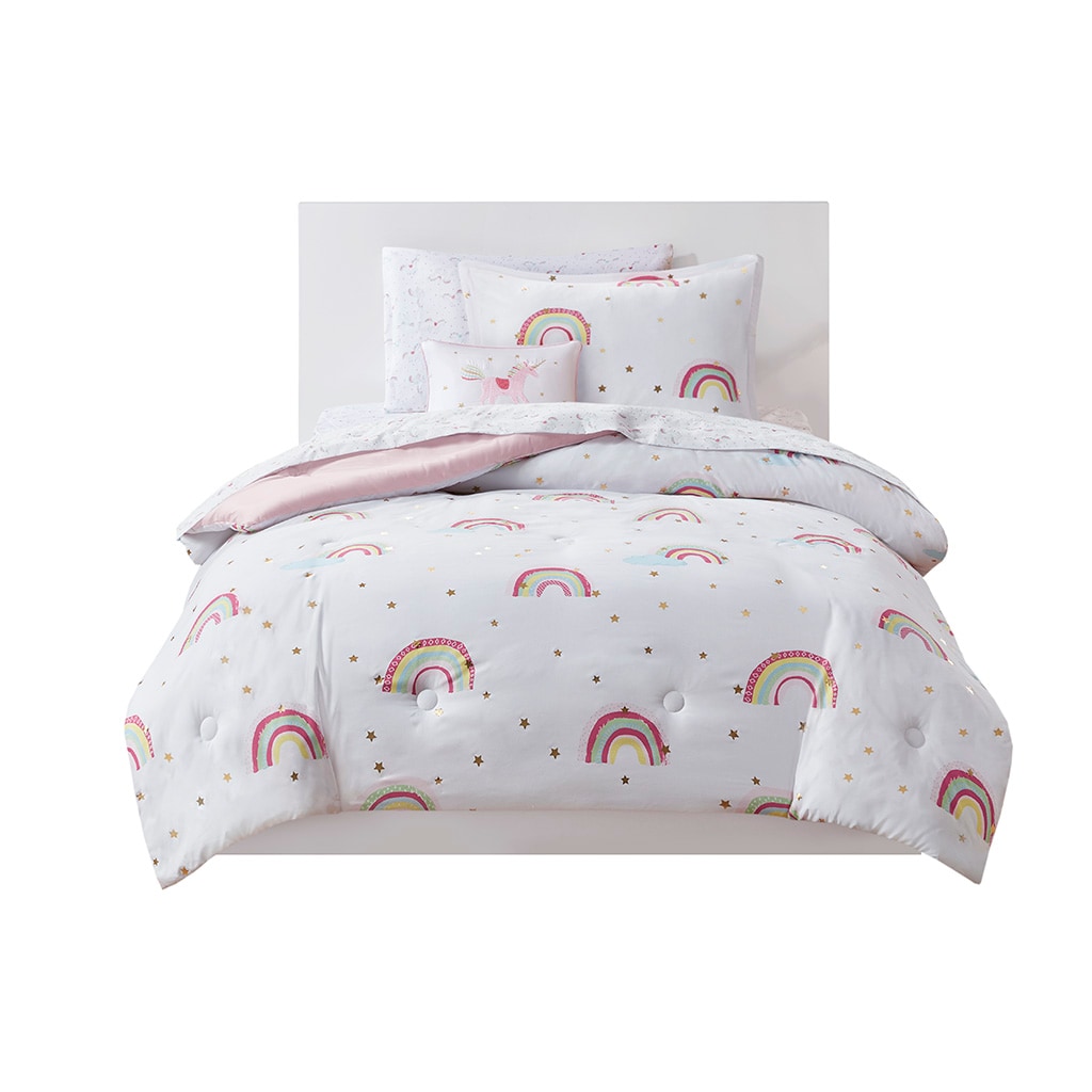 Gracie Mills 462-01KZM Thyme Rainbow and Metallic Stars Comforter Set with Coordinating Bed Sheets