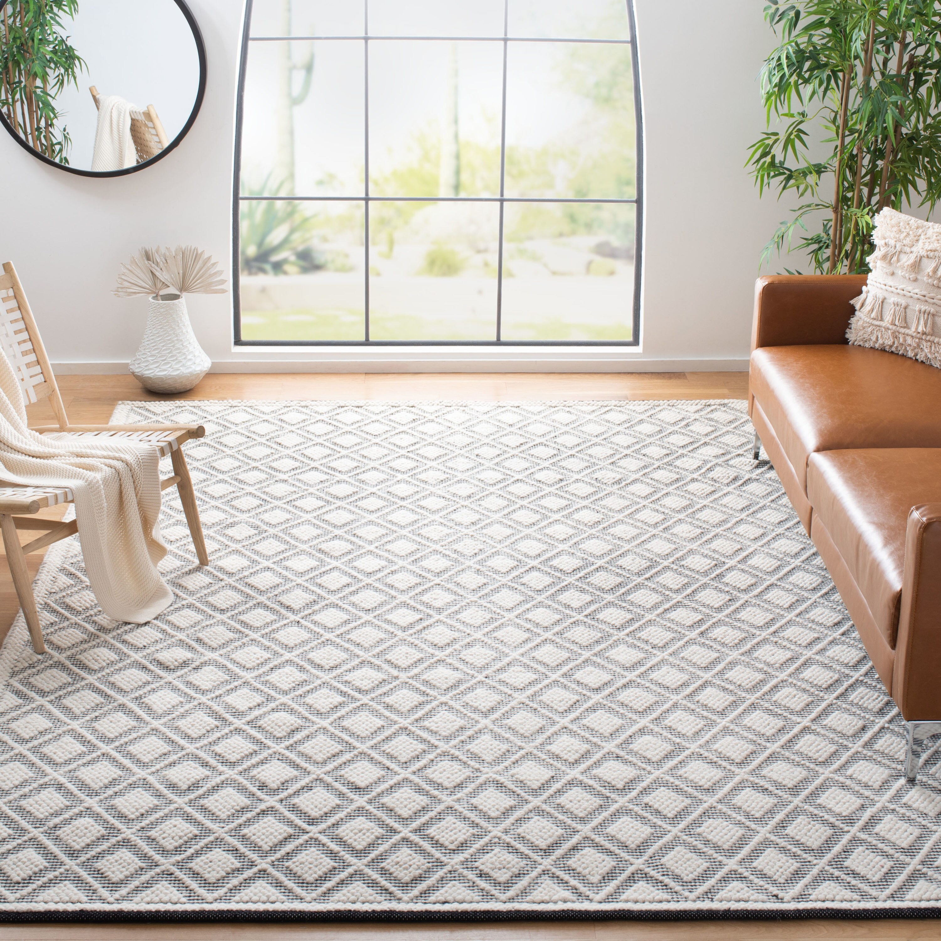 Handwoven Black and Ivory Braided Wool 6' Square Rug