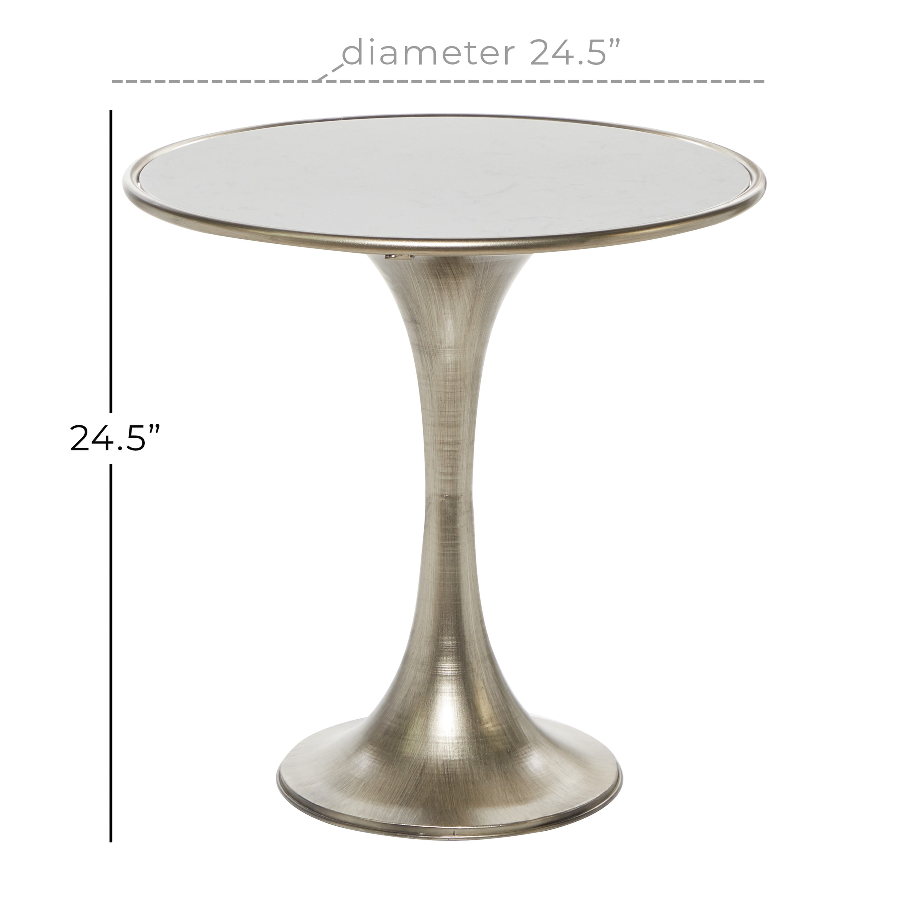Sleek 30" Round Silver Metal and Marble Accent Table