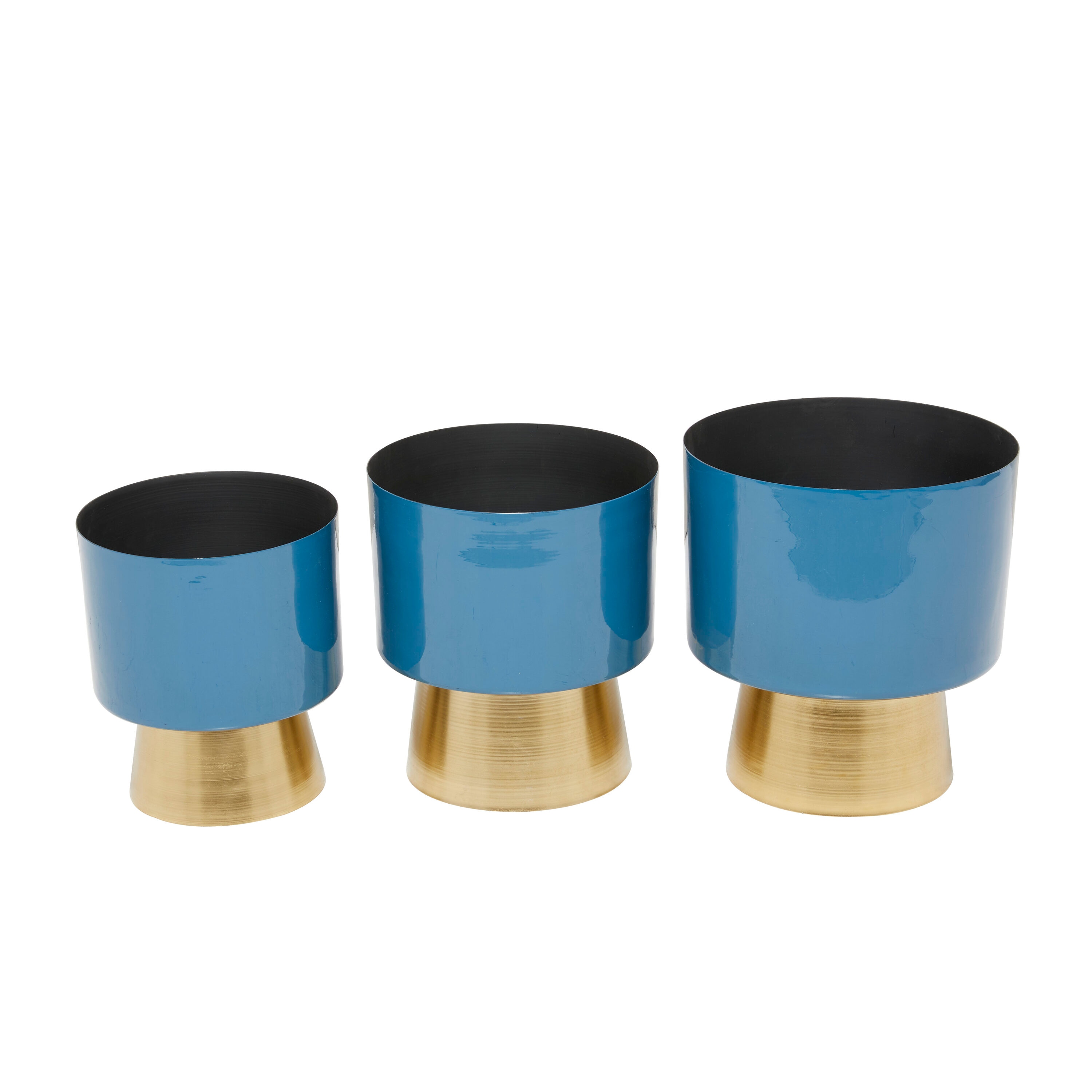 Elysian Blue & Gold Medium Metal Indoor Planter Set of 3