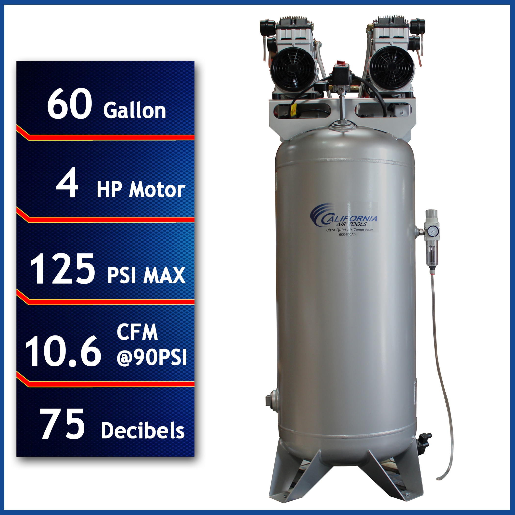 California Air Tools 60-Gallons 125 Psi Vertical Quiet Air Compressor in  the Air Compressors department at