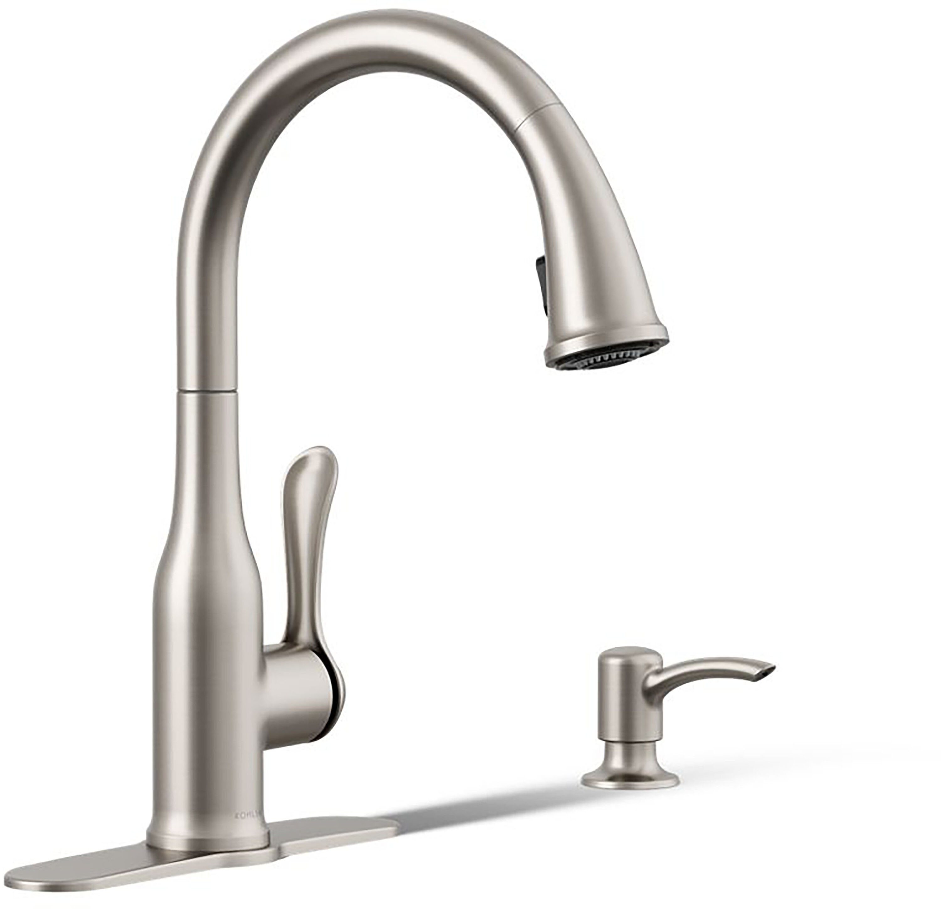 KOHLER Motif Vibrant Stainless Single Handle Deck-mount Pull-down Kitchen Faucet with Sprayer ( Deck Plate Included ) (Soap Dispenser Included)