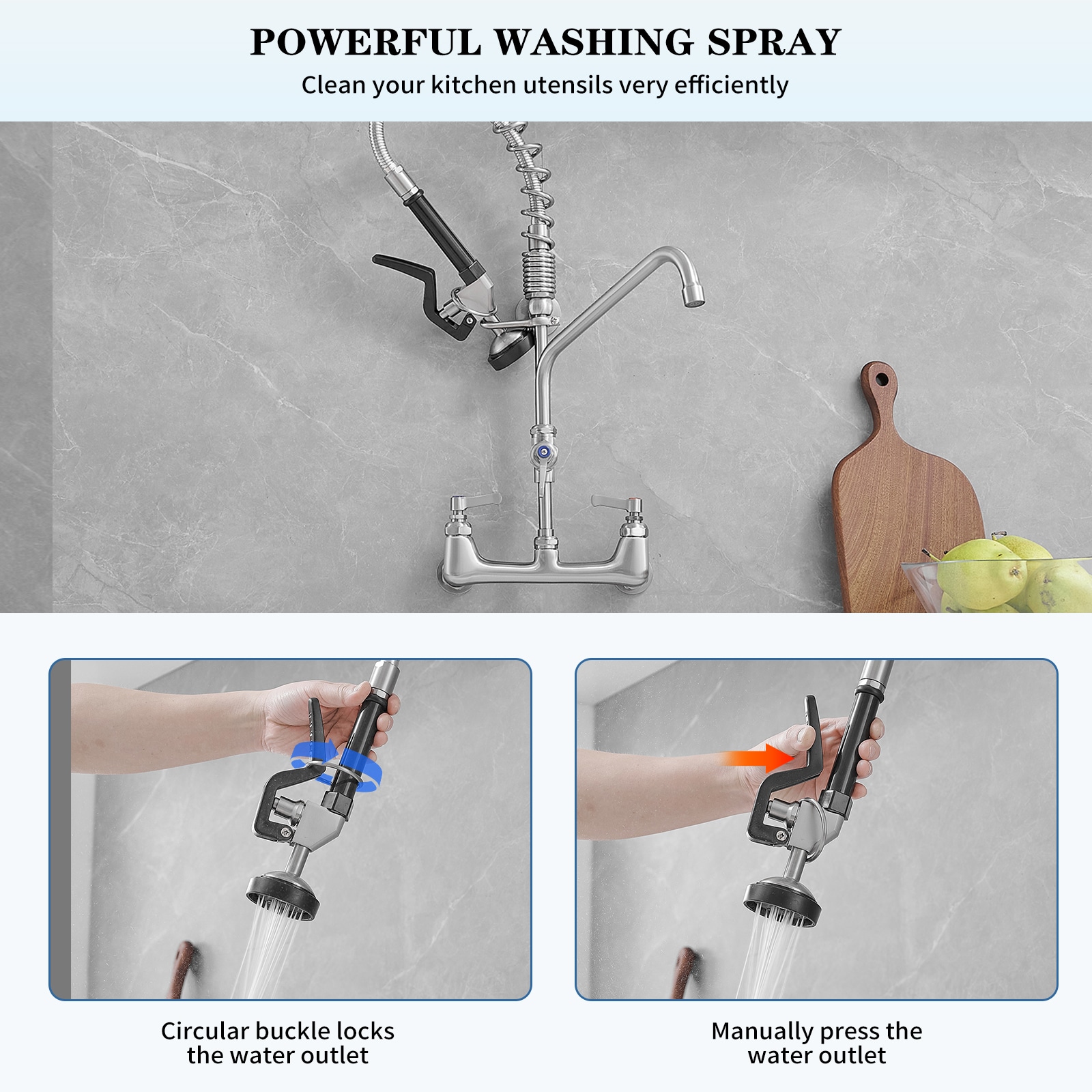 Brushed Nickel 2-Handle Wall Mount Pre-Rinse Kitchen Faucet