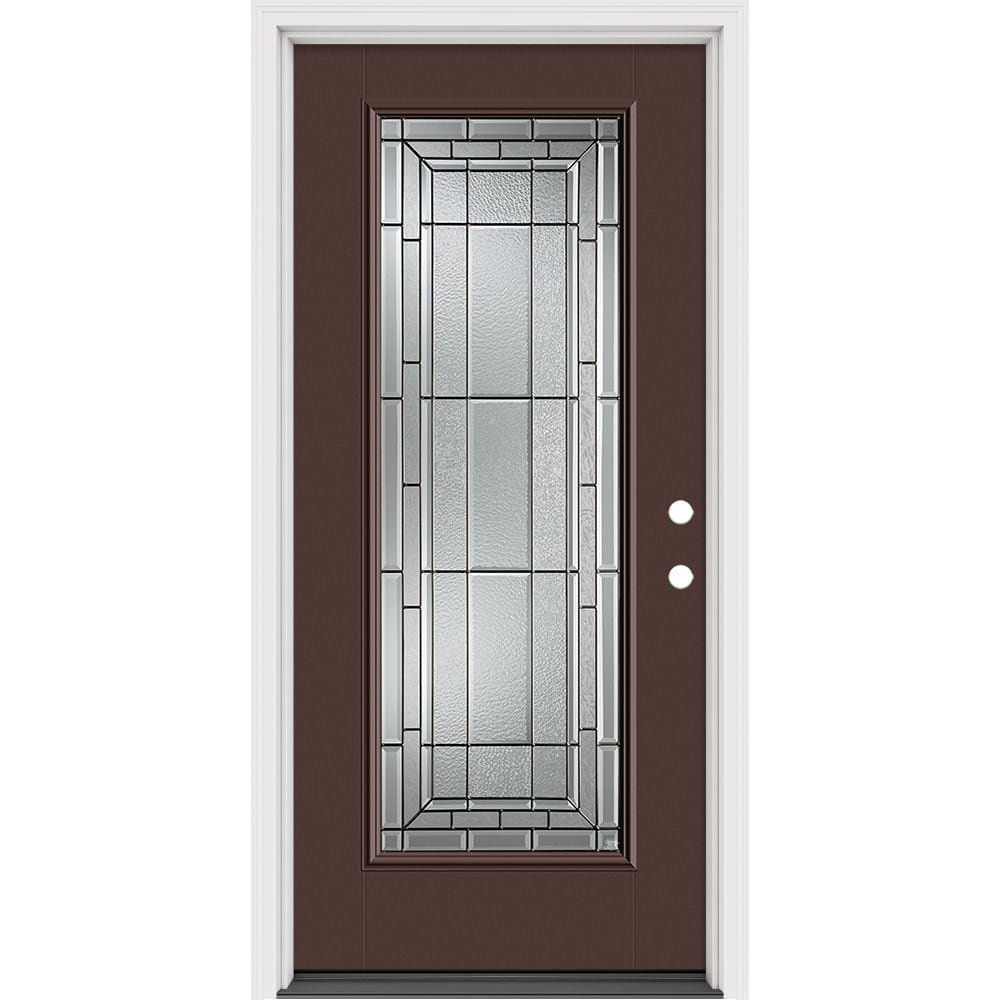 Masonite 631292 Sequence 36-in x 80-in x 4-9/16-in Fiberglass Full lite Left-hand inswing Chocolate Painted Prehung Slab Front Door with Brickmould Insulating core