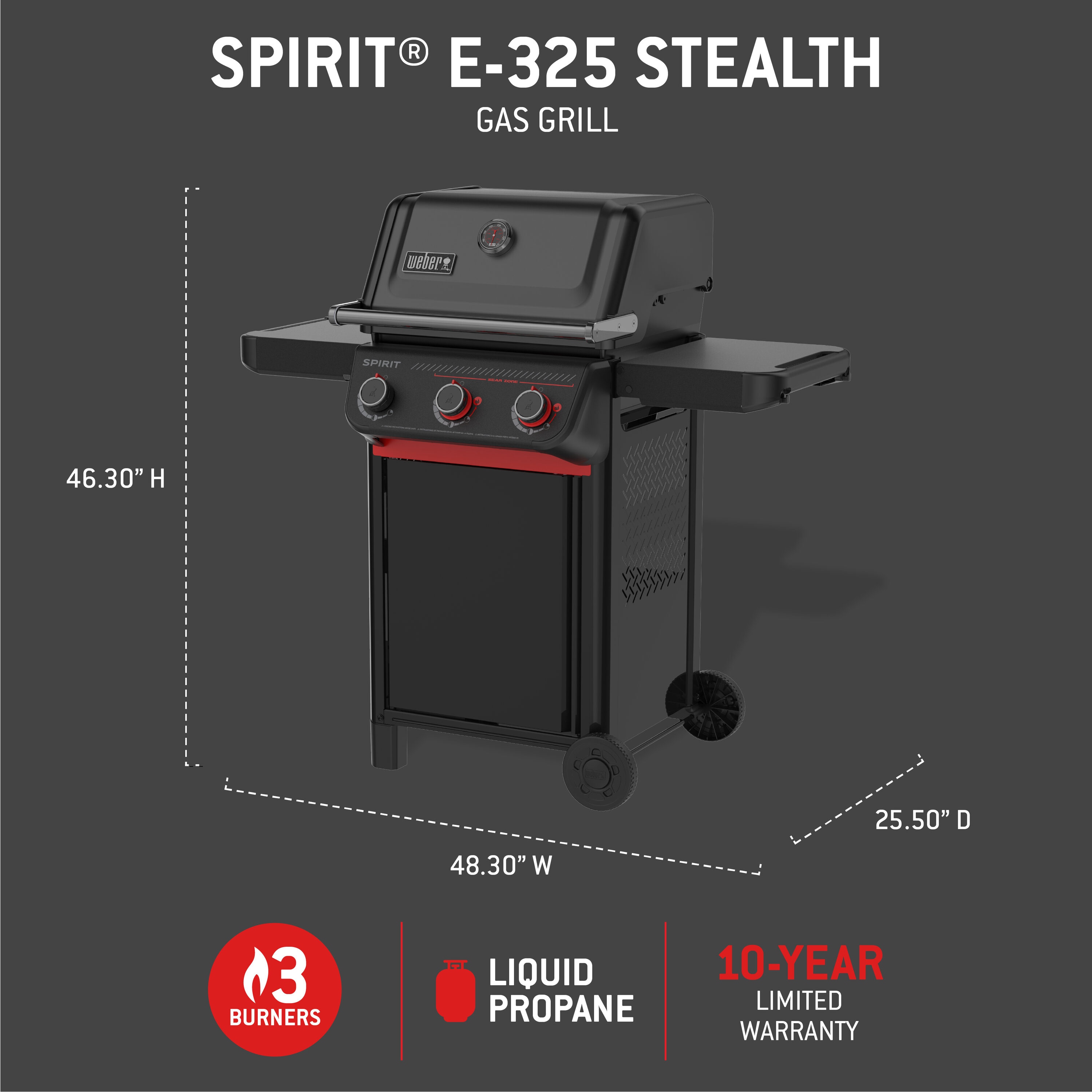 Weber Spirit Stealth Matte Black 3 -Burner Liquid Propane Gas