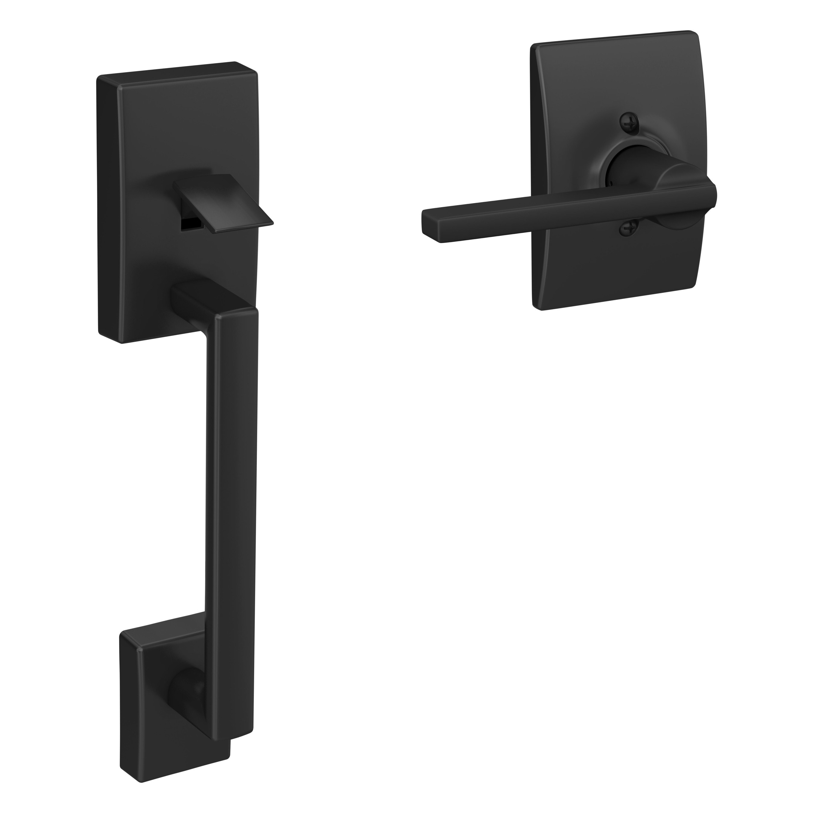 Schlage Century Matte Black Entry Door Handleset with Latitude Lever