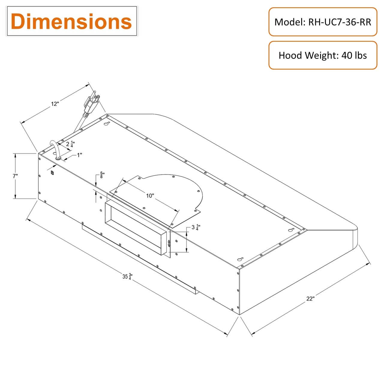 Awoco RH-UC7-36-RR Undercabinet-Range-Hoods - View #7
