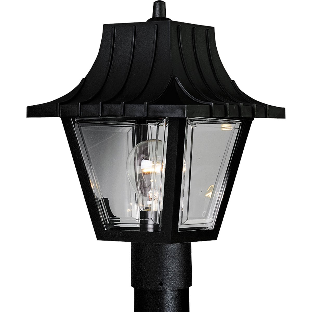 Mansard Black Resin Outdoor Post Lantern with Clear Acrylic Panels