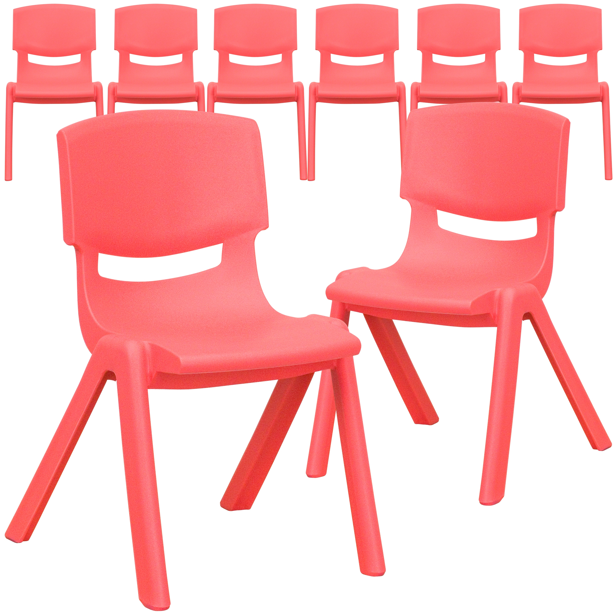 Flash Furniture 889142020899 Whitney 8 Pack Red Plastic Stackable School Chair with 12-in Seat Height