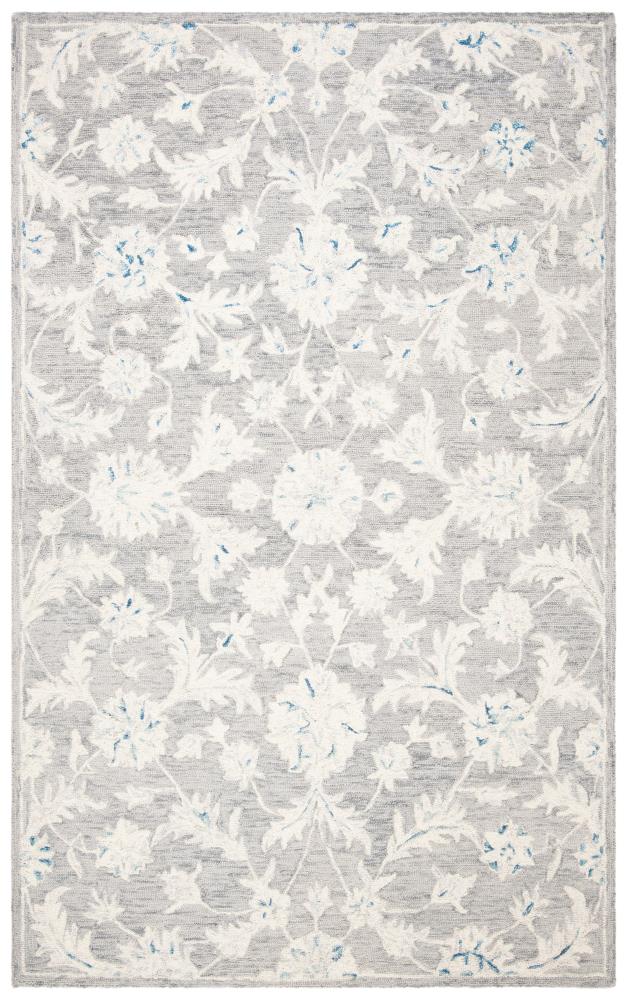 Safavieh MLP506F-5 Micro-Loop Passion 5 x 8 (ft) Tufted Wool Gray/Ivory Rectangular Indoor Floral/Botanical Vintage Area rug