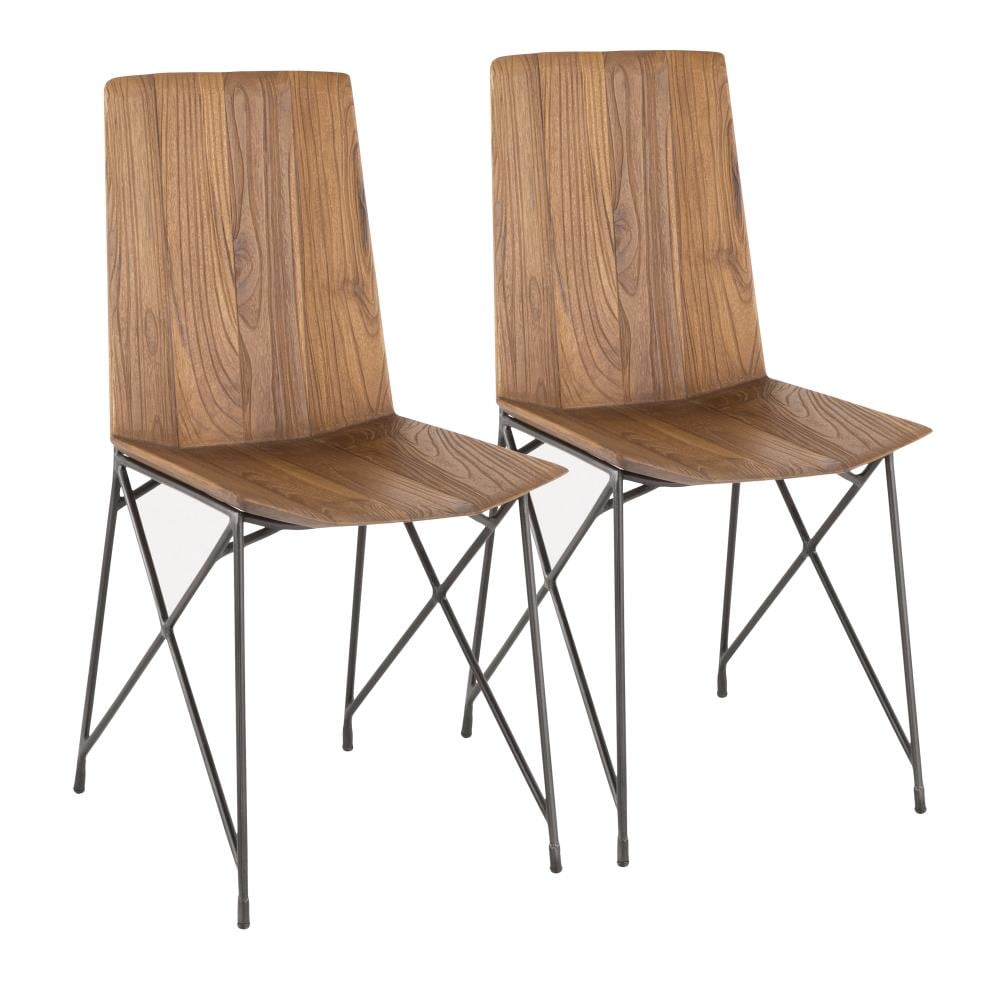 LumiSource CH-JAVA AN+BN2 2 Java Industrial Antique Metal, Brown Teak Accent Chair