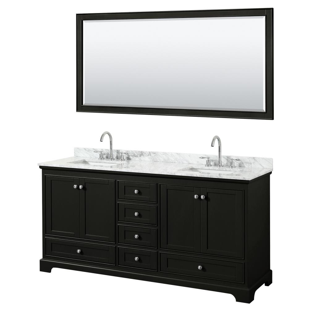 Wyndham Collection WCS202072DDECMUNSM70 Deborah 72-in Dark Espresso with Polished Chrome Trim Undermount Double sink Bathroom Vanity with White Carrara Marble Natural marble Top (Mirror Included)