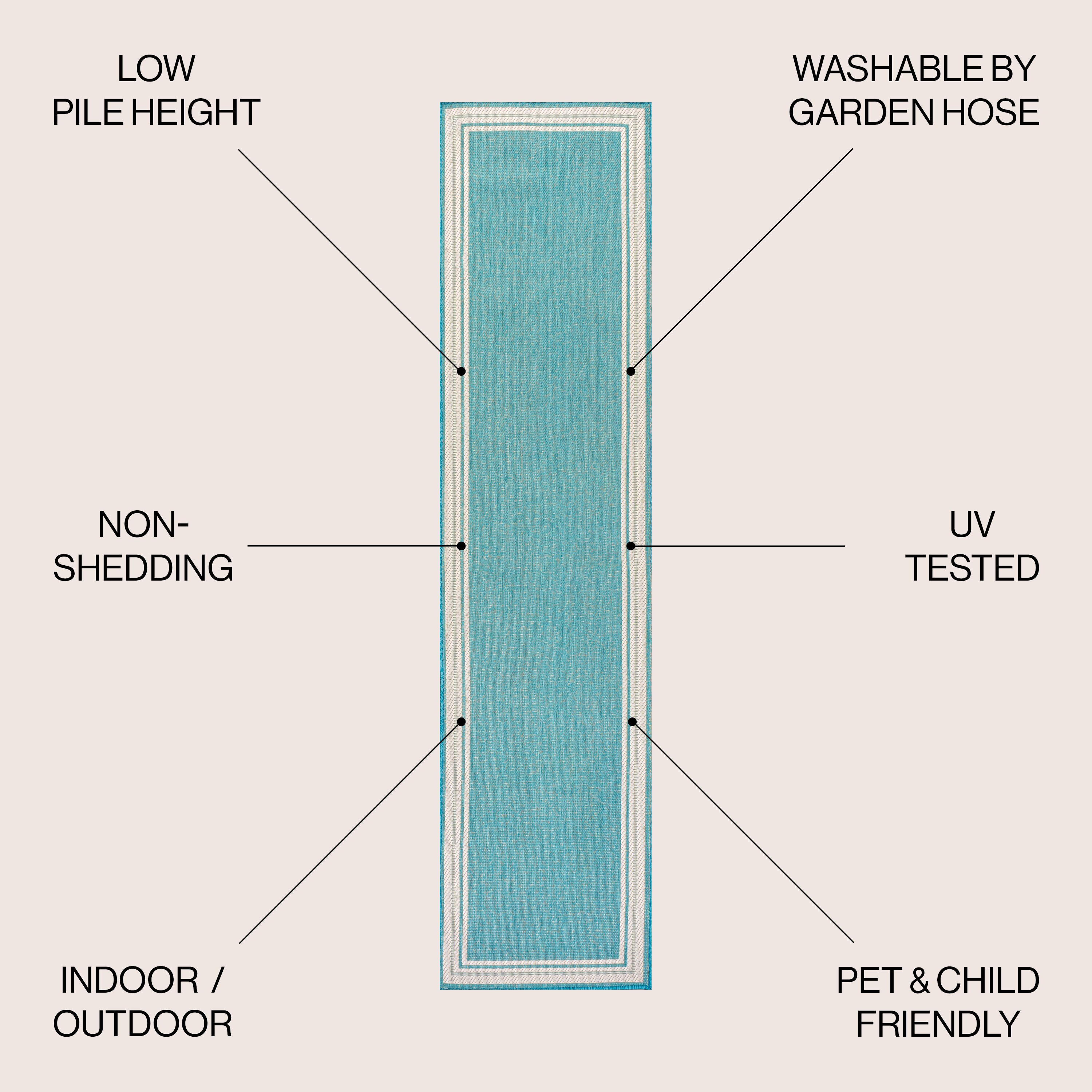 Aqua and Beige Stripe Synthetic Reversible Indoor/Outdoor Rug