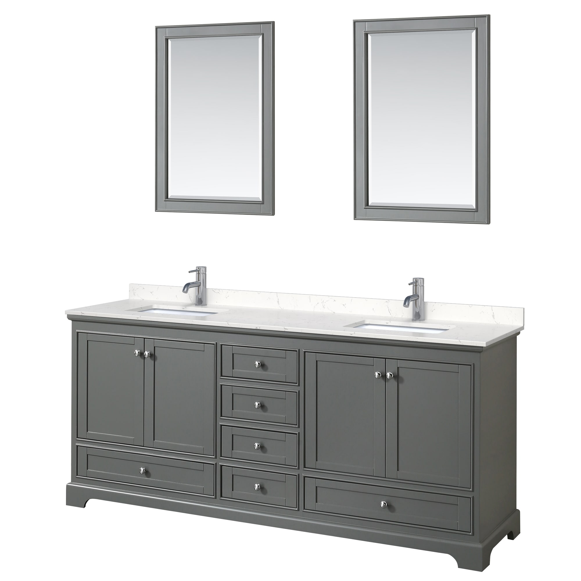 Wyndham Collection WCS202080DKGC2UNSM24 Deborah 80-in Dark Gray with Polished Chrome Trim Undermount Double sink Bathroom Vanity with Carrara Cultured Marble Cultured marble Top (Mirror Included)