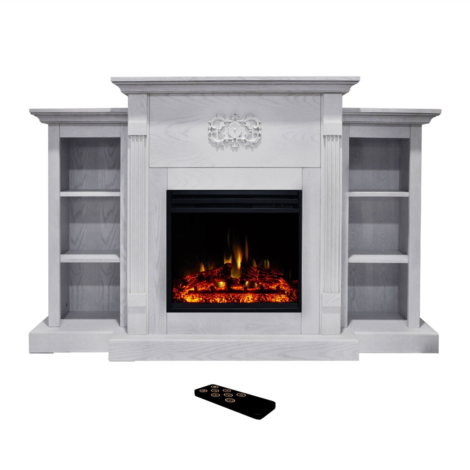 Cambridge CAM7233-1WHTLG3 71.3-Inches W White Free standing Fan-forced Flat wall Electric Fireplace with Remote Control Included