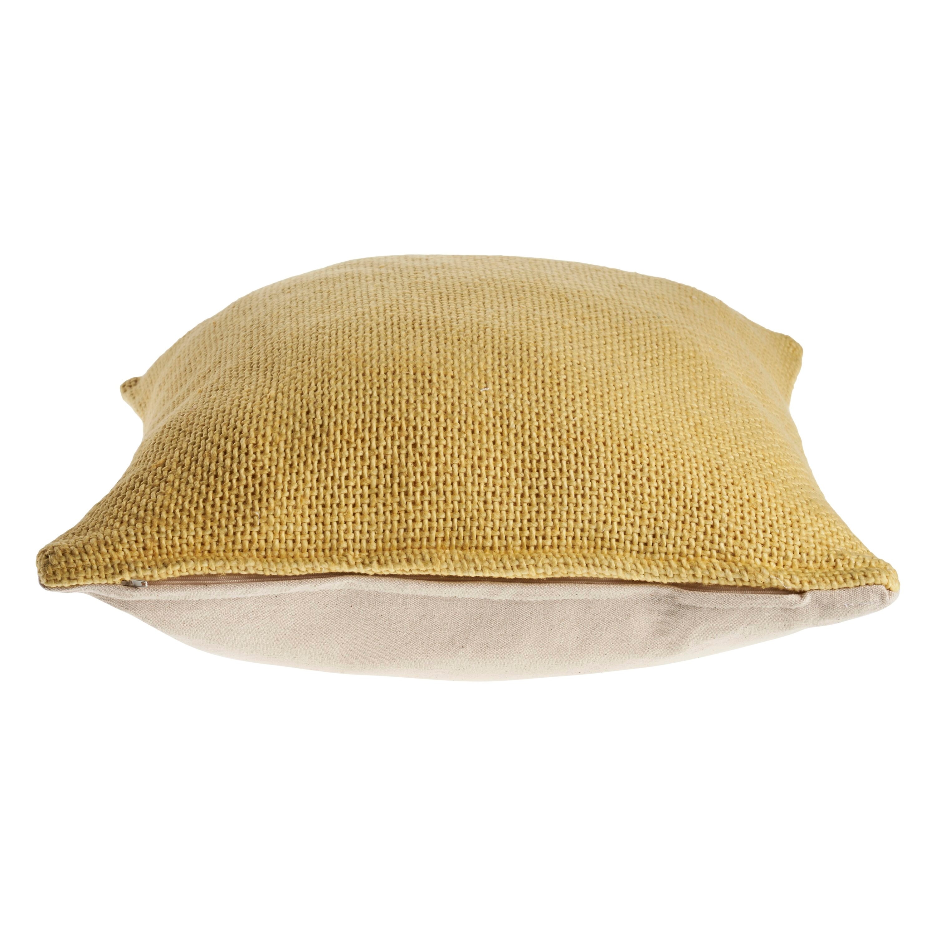 Cream Gold Woven Cotton Square Throw Pillow 18"