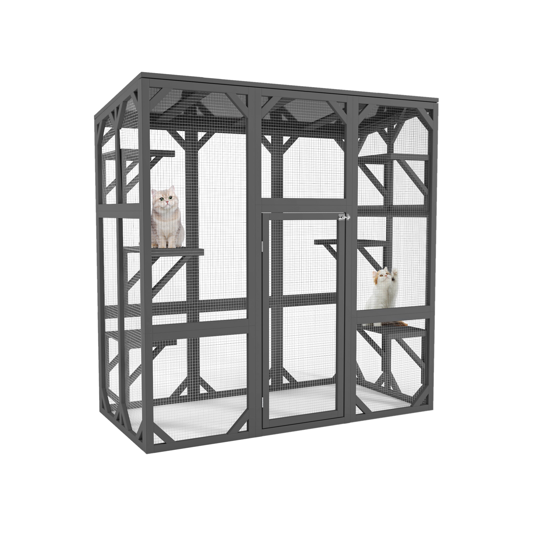 Tatayosi P-DJ-P188227 Grey Outdoor Wooden Cat House with 6 Platforms Large Enter Door and 60 Inch Waterproof Roof