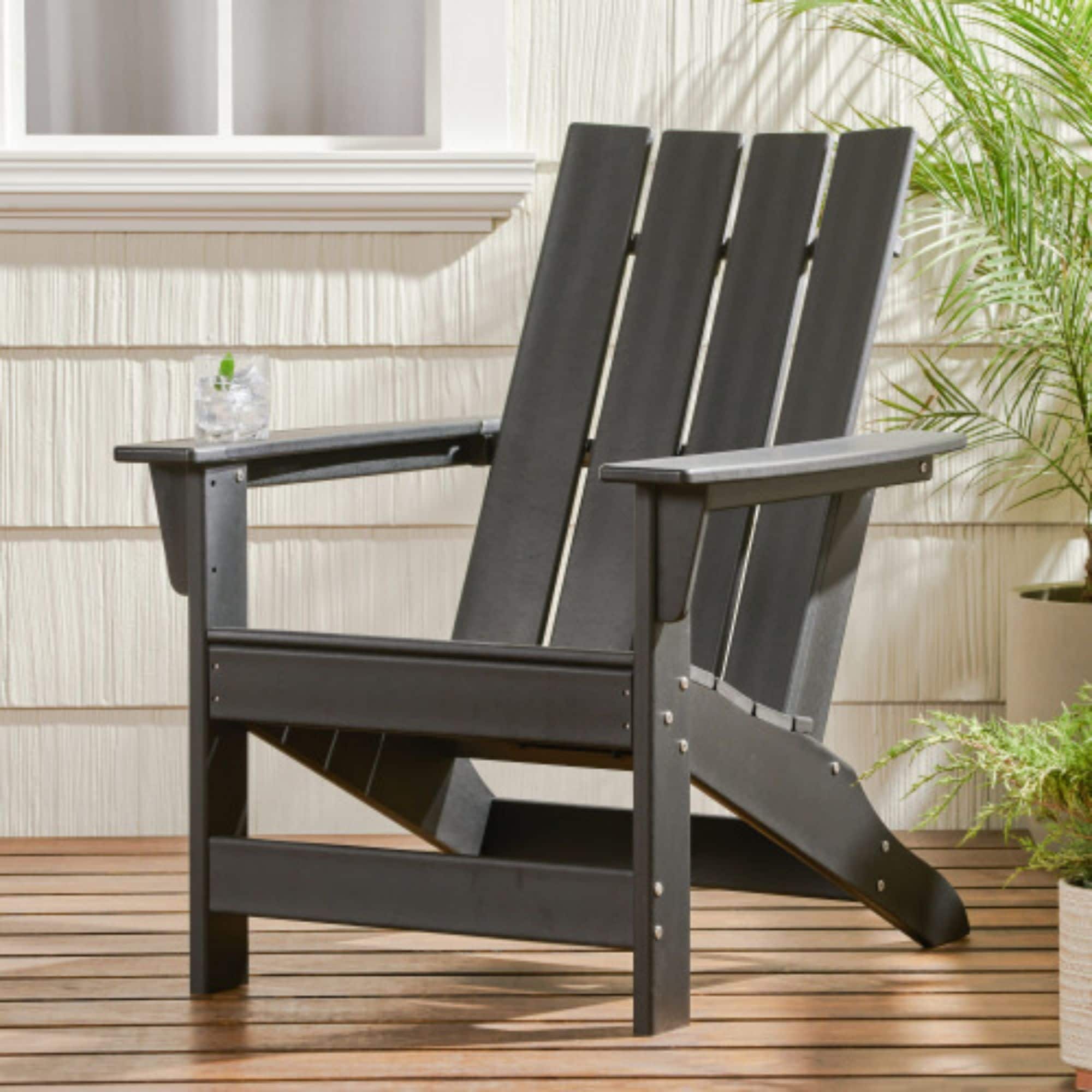CASAINC CA-6302BC Adirondack chair Black HDPE Frame Stationary Conversation Chair with Slat Seat