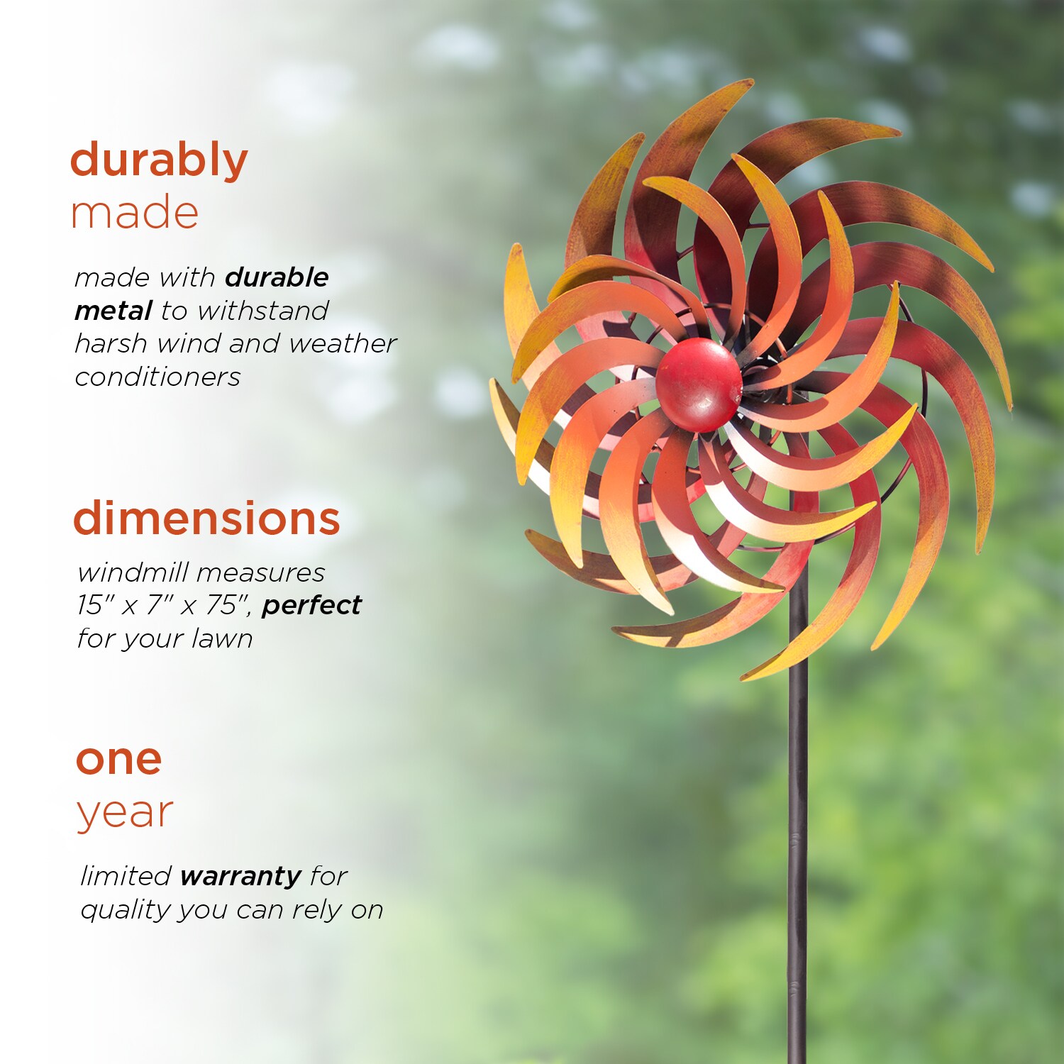 75" Tall Red and Orange Metal Kinetic Wind Spinner Stake