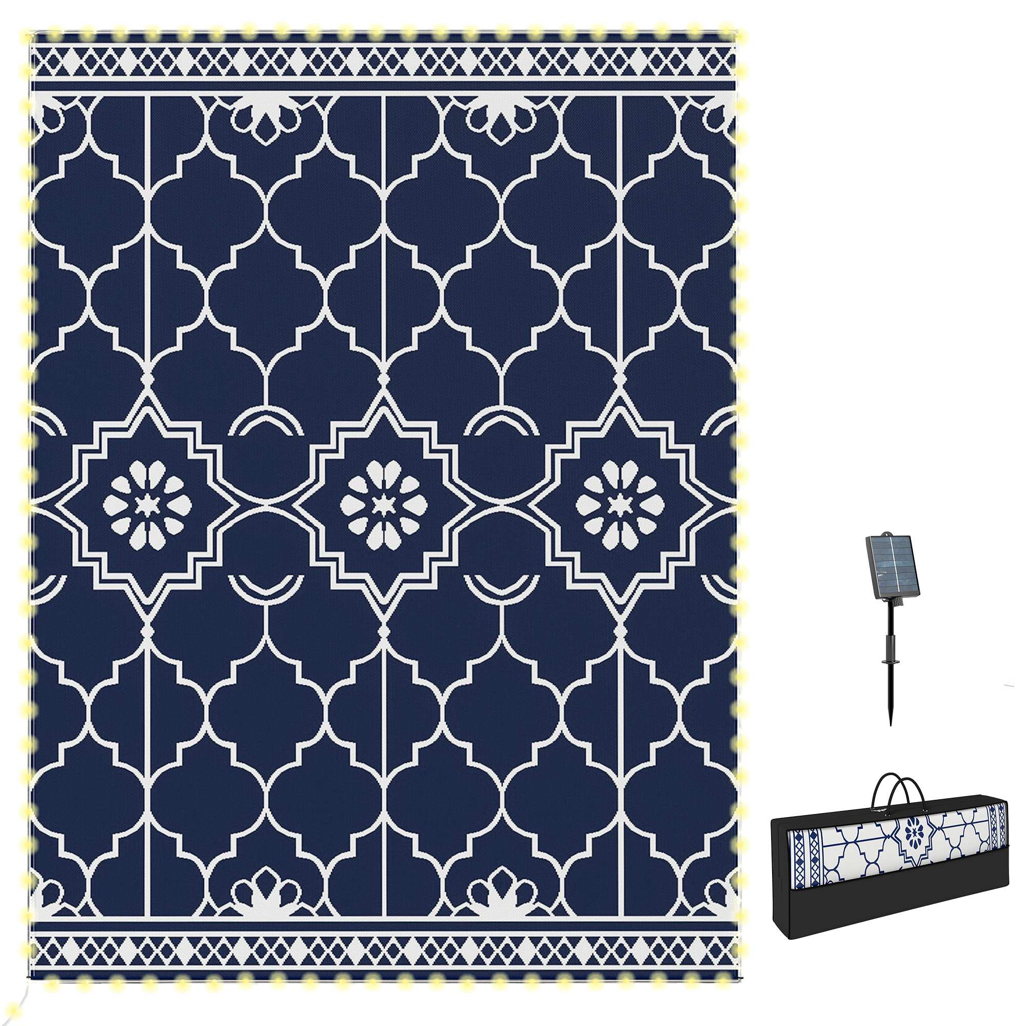 Blue 12x9 ft Boho Reversible Trellis PP Rectangle IndoorOutdoor Area Rug