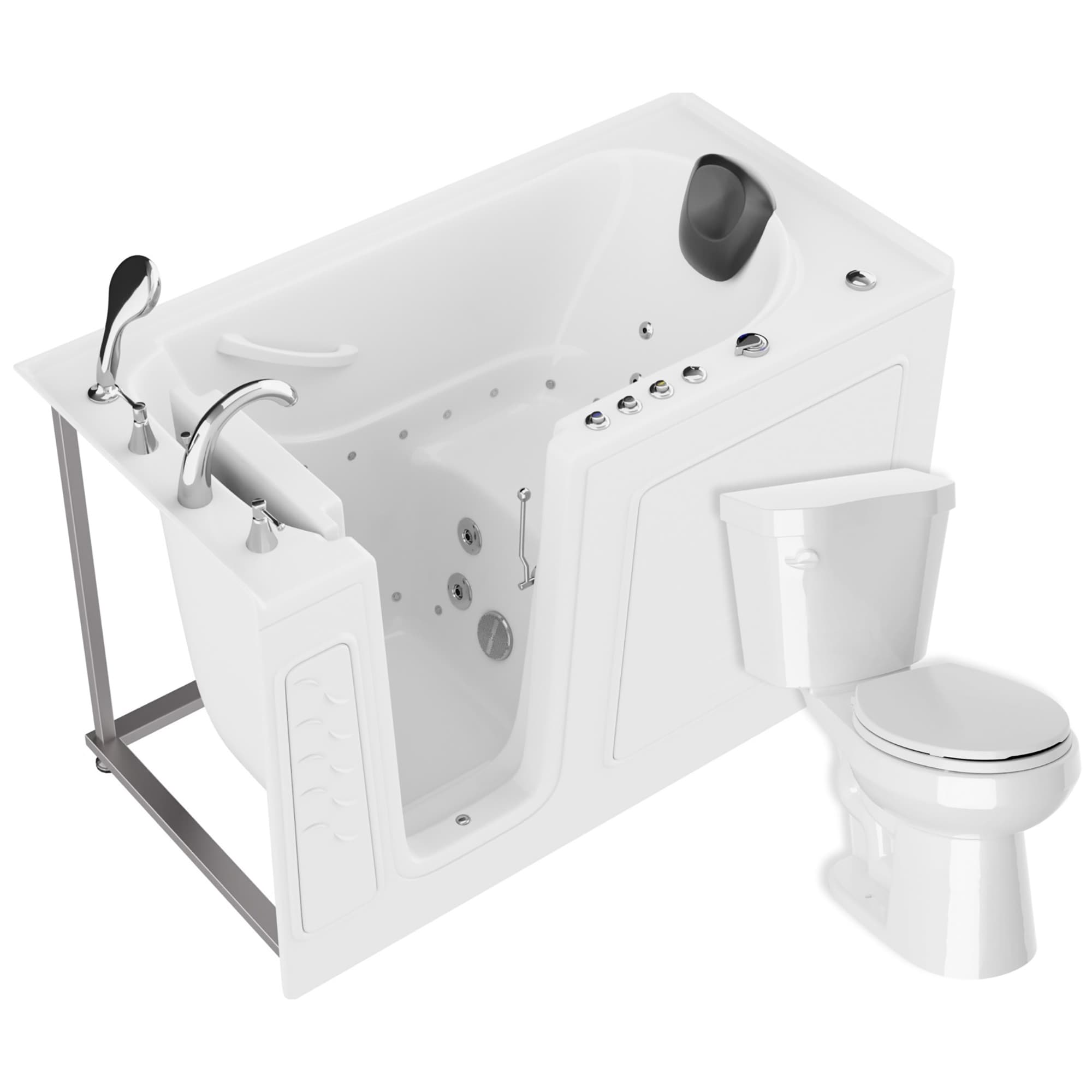 Endurance LS Series 30-in x 59-in Glossy White Gel-coated Fiberglass Rectangle Walk-in Whirlpool and Air Bath Combination Tub with Faucet Hand Shower with Drain ( Left Drain )