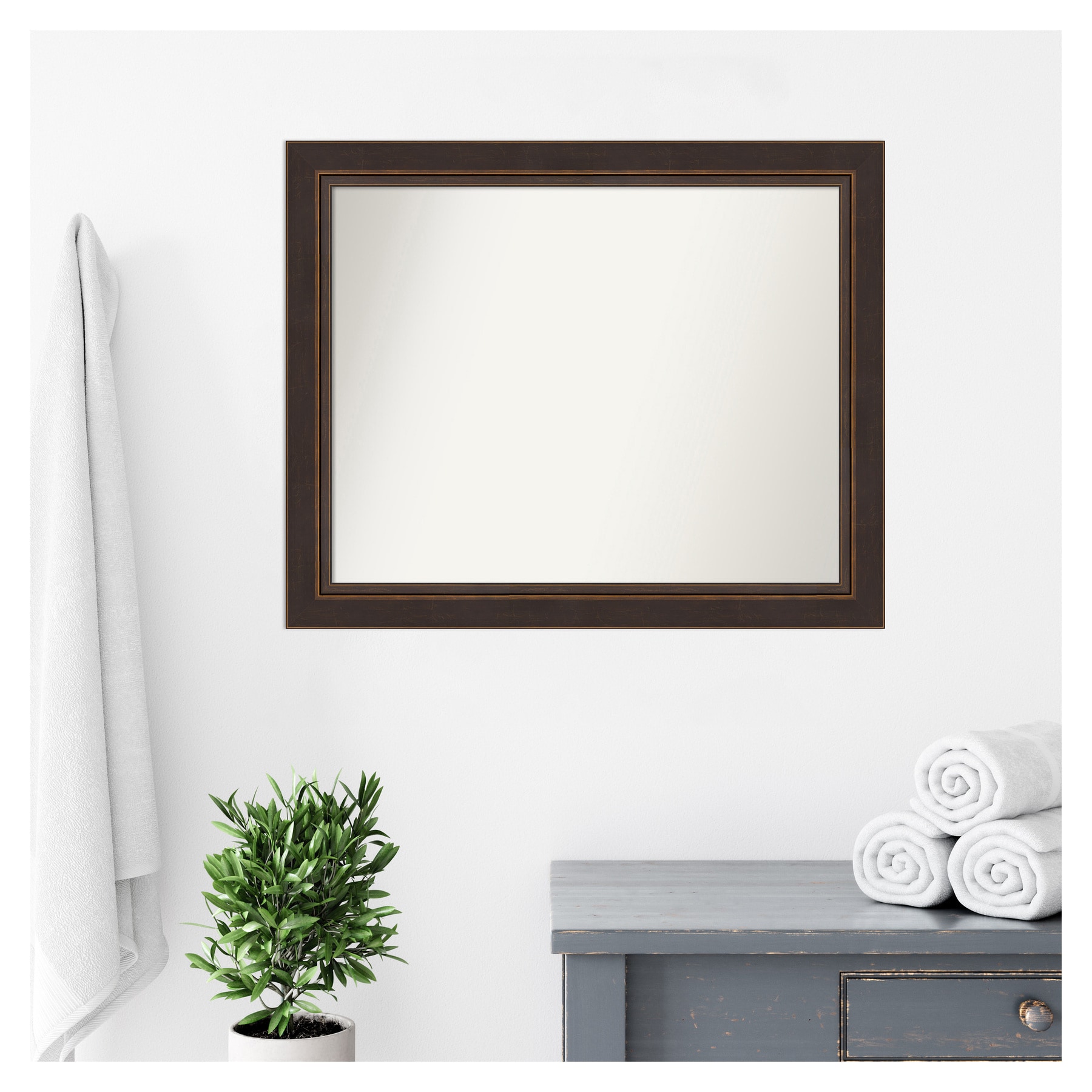 Lara Bronze Wood Framed Rectangular Bathroom Vanity Mirror