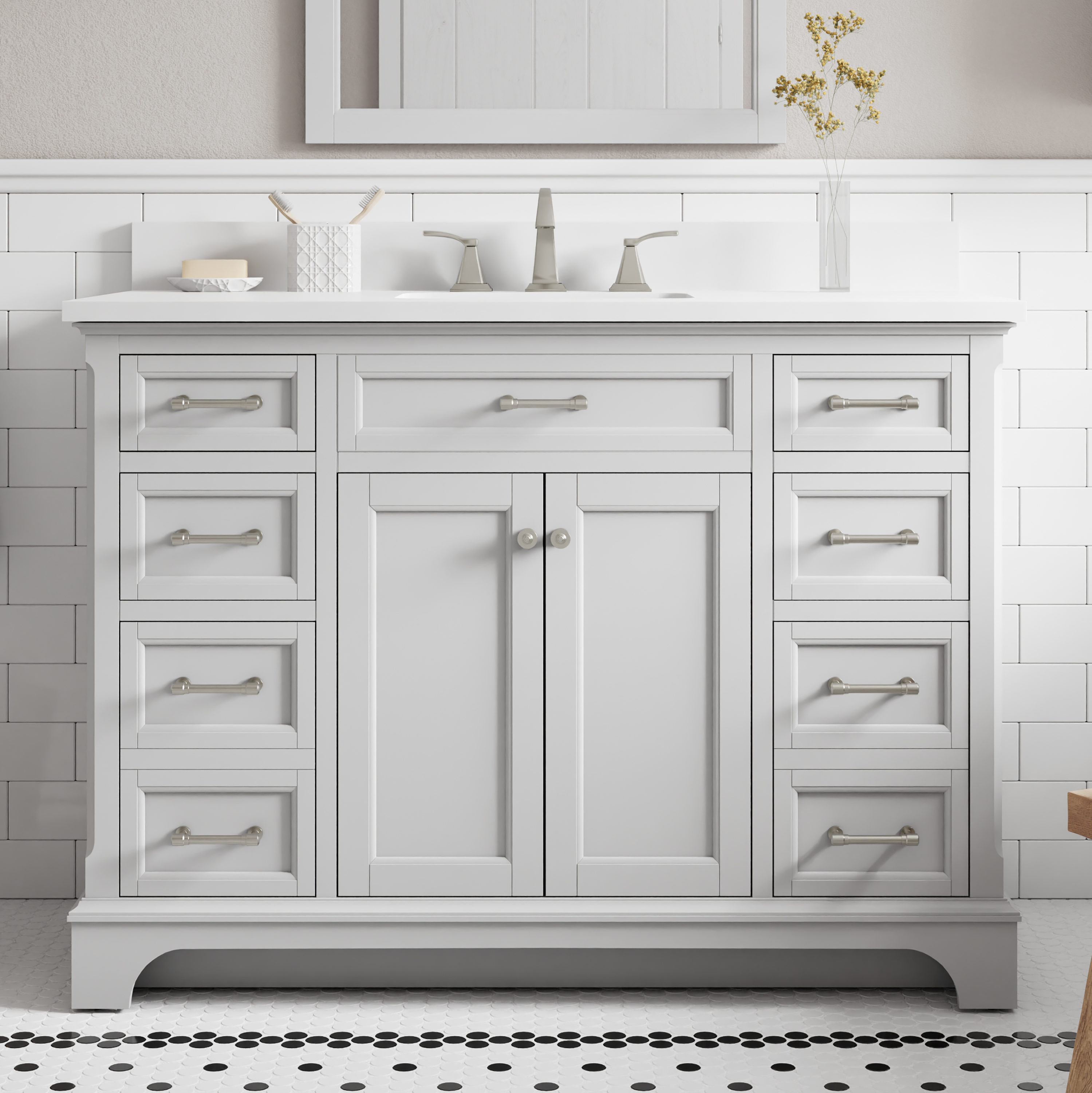 Roveland 48-in Light Gray Undermount Single Sink Bathroom Vanity with White Engineered Stone Top | - allen + roth 2026VA-48-242-901