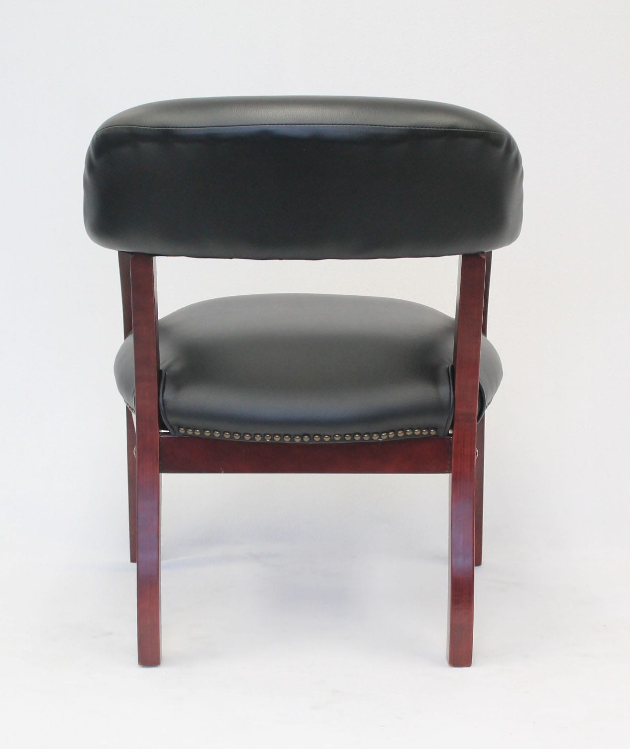 Elegant Mahogany Wood & Black Faux Leather Upholstered Arm Chair