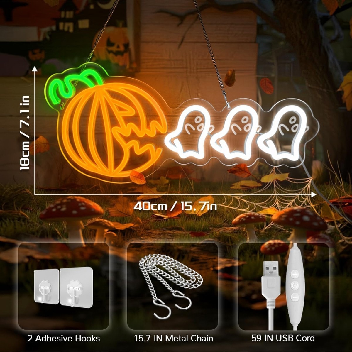 Haisijing 2 Pack Halloween Neon Sign Pumpkin and Ghosts LED Wall Light ...