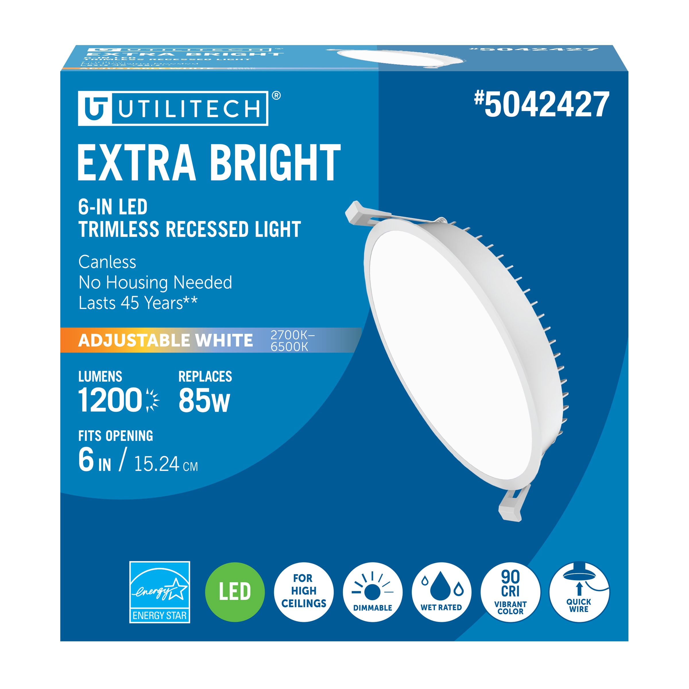 Utilitech High Output Color Choice White 8-in 1200-Lumen Switchable White  Round Dimmable LED Canless Recessed Downlight in the Recessed Downlights  department at