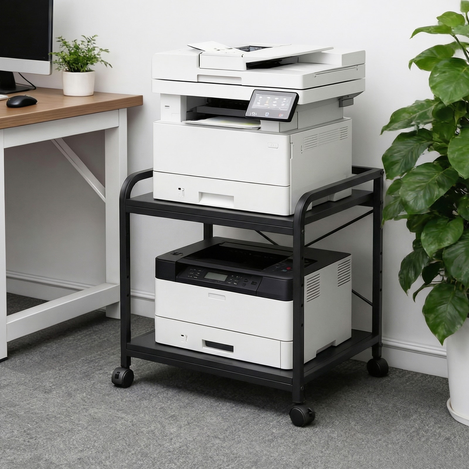 Garvee 20 in Large Printer Stand with Wheels 2 Tier Under Desk Printer Table with Height Adjustable Shelf Rolling Printer Cart for Home Office Storage #BY-260313LA02