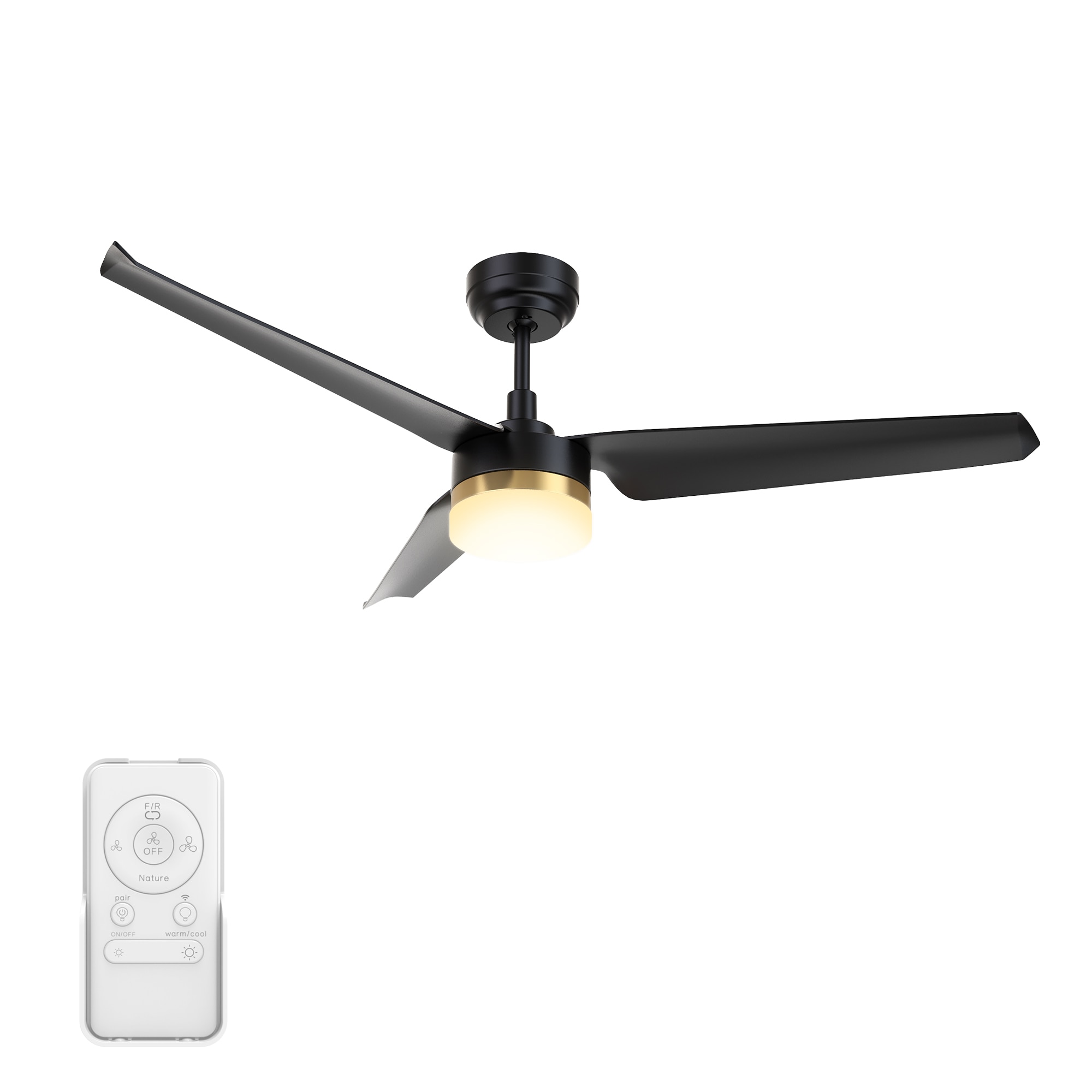 CARRO USA LS523N-L12-B2-1 Attis 52-in Integrated LED Smart Black with Black Blades Ceiling Fan With Light - Remote Included ( 3 -Blade )