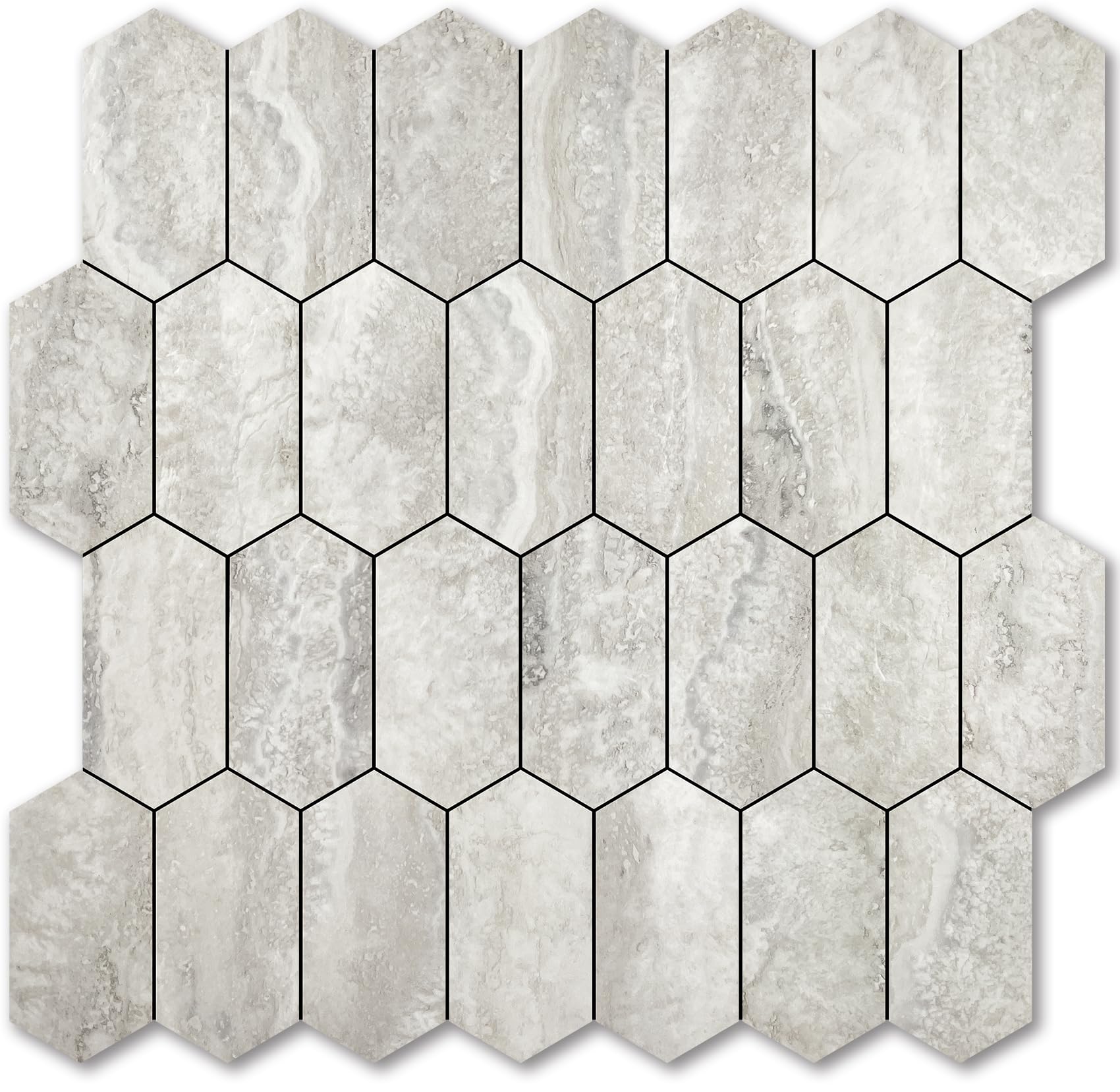 Phewnyzo  Long Hexagon Peel and Stick Backsplash Tile 10 Sheets Beige Slate Look PVC Self Adhesive Mosaic Wall Tiles 12.4 by 12 Inch
