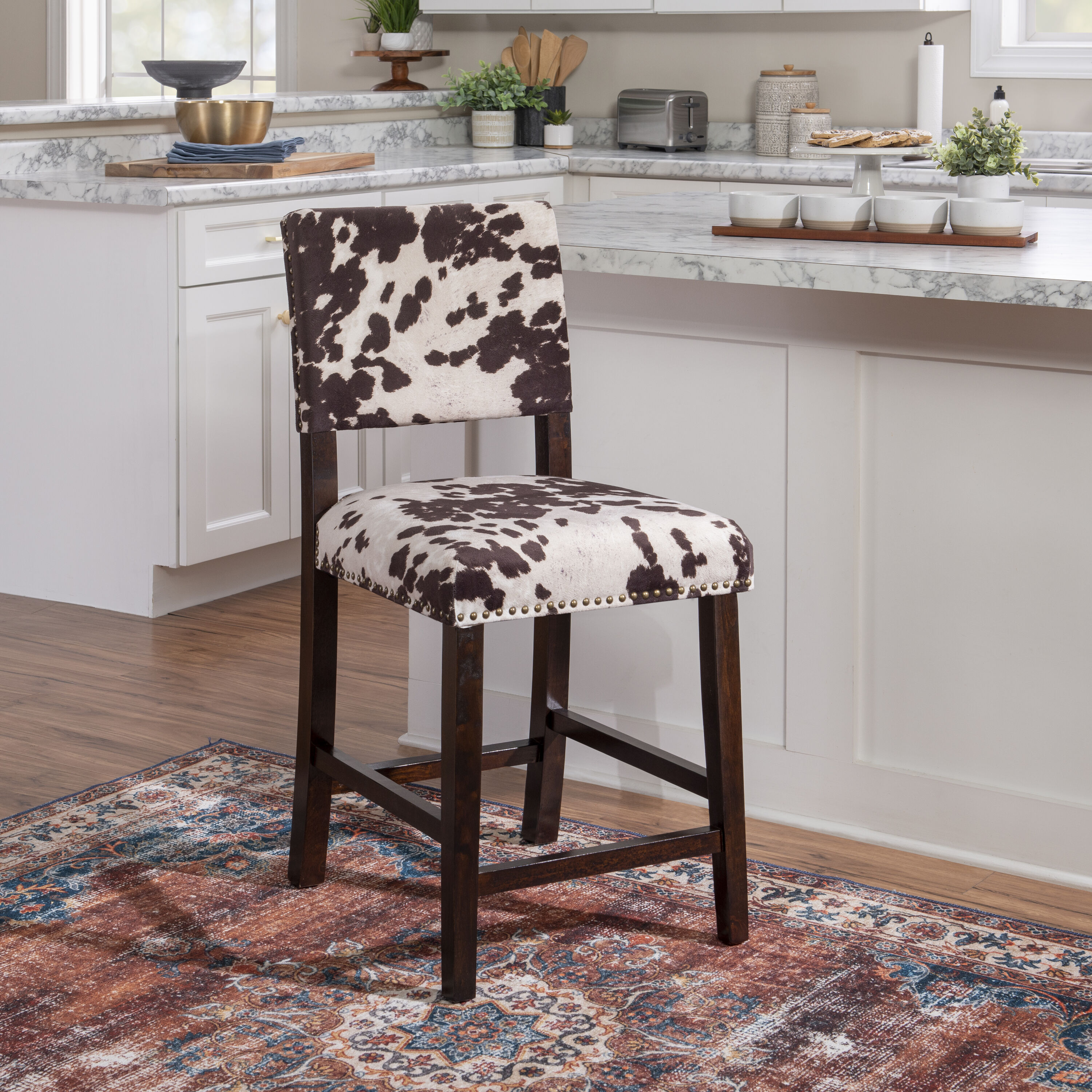 Corey 24" Brown and Ivory Cowhide Counter Stool