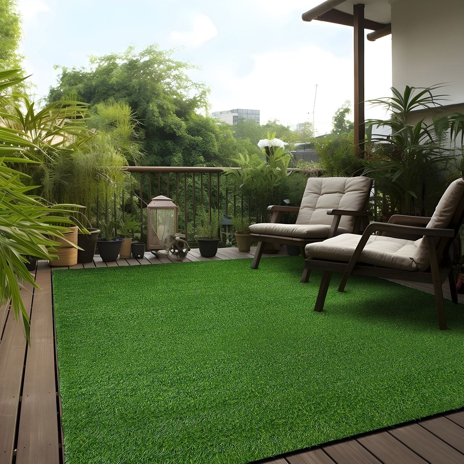 Green Synthetic Artificial Grass Indoor Outdoor Area Rug 6'6"x9'