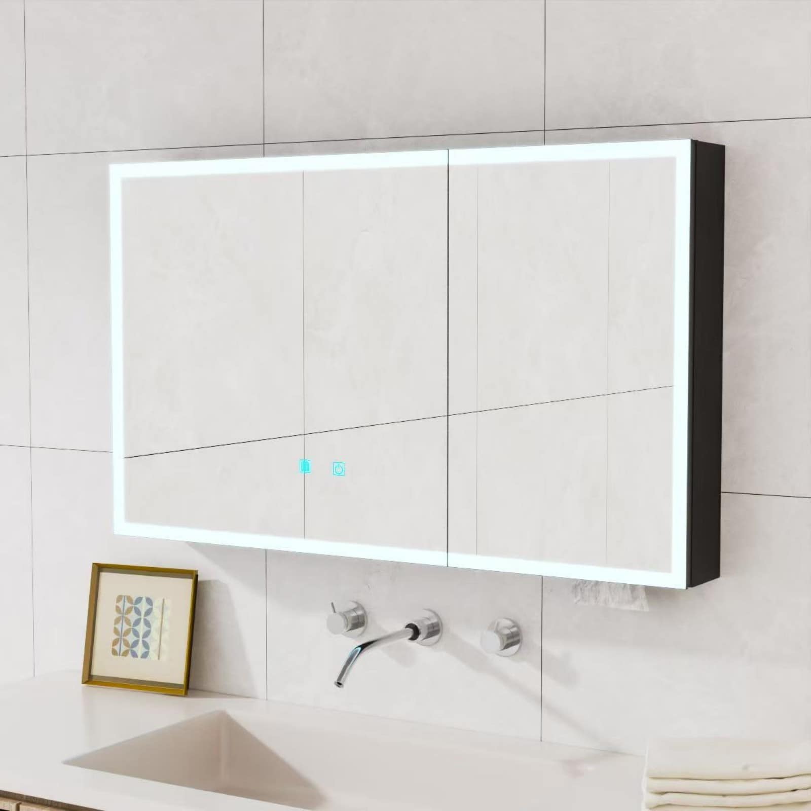 GlasFlength - 35.43x23.62 Inch Two Door LED Bathroom Medicine Cabinet Single Color White Light A...