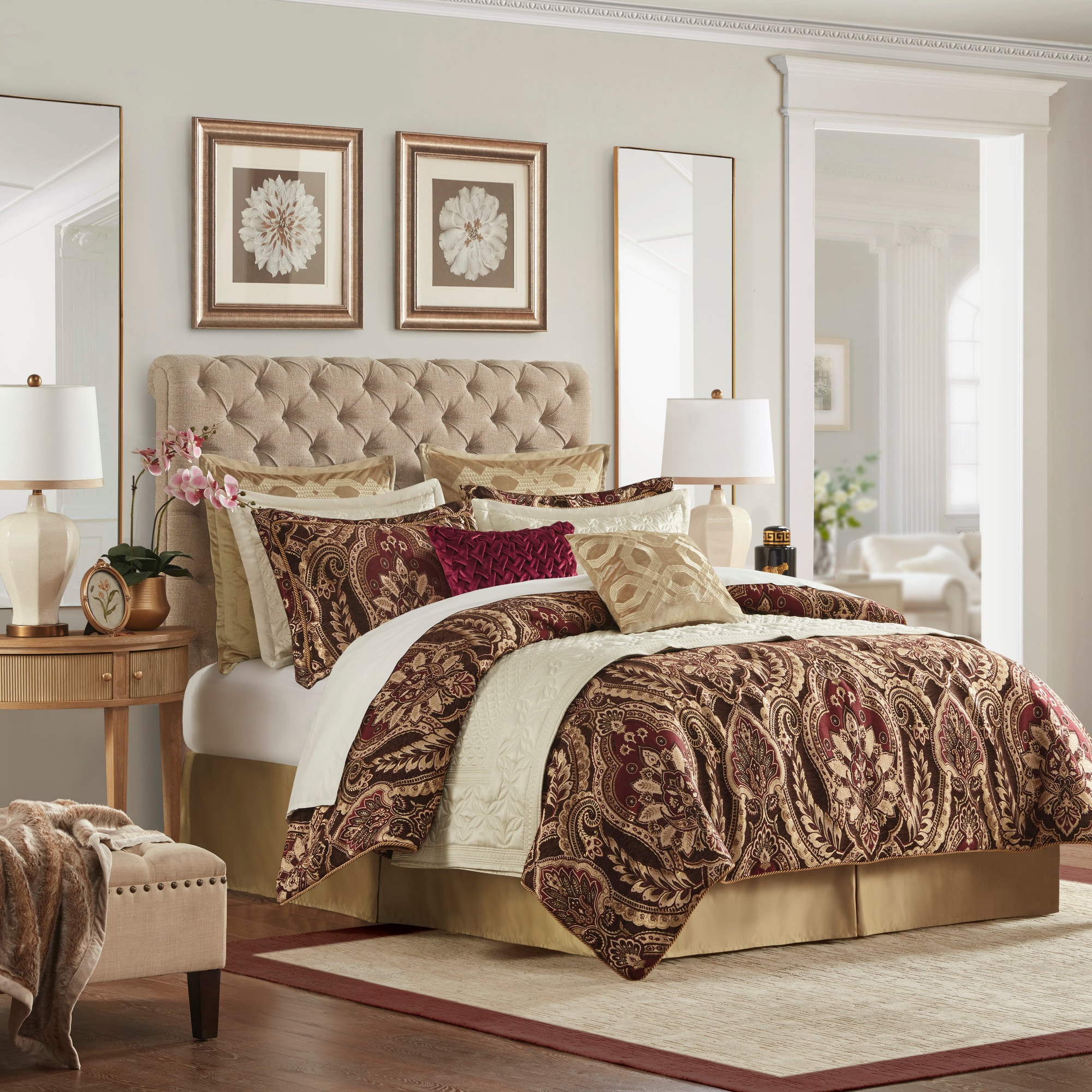 Roomfitters  4Piece Queen Jacquard Patchwork Comforter Bedding Set with Shams and Bed Skirt Multicolor