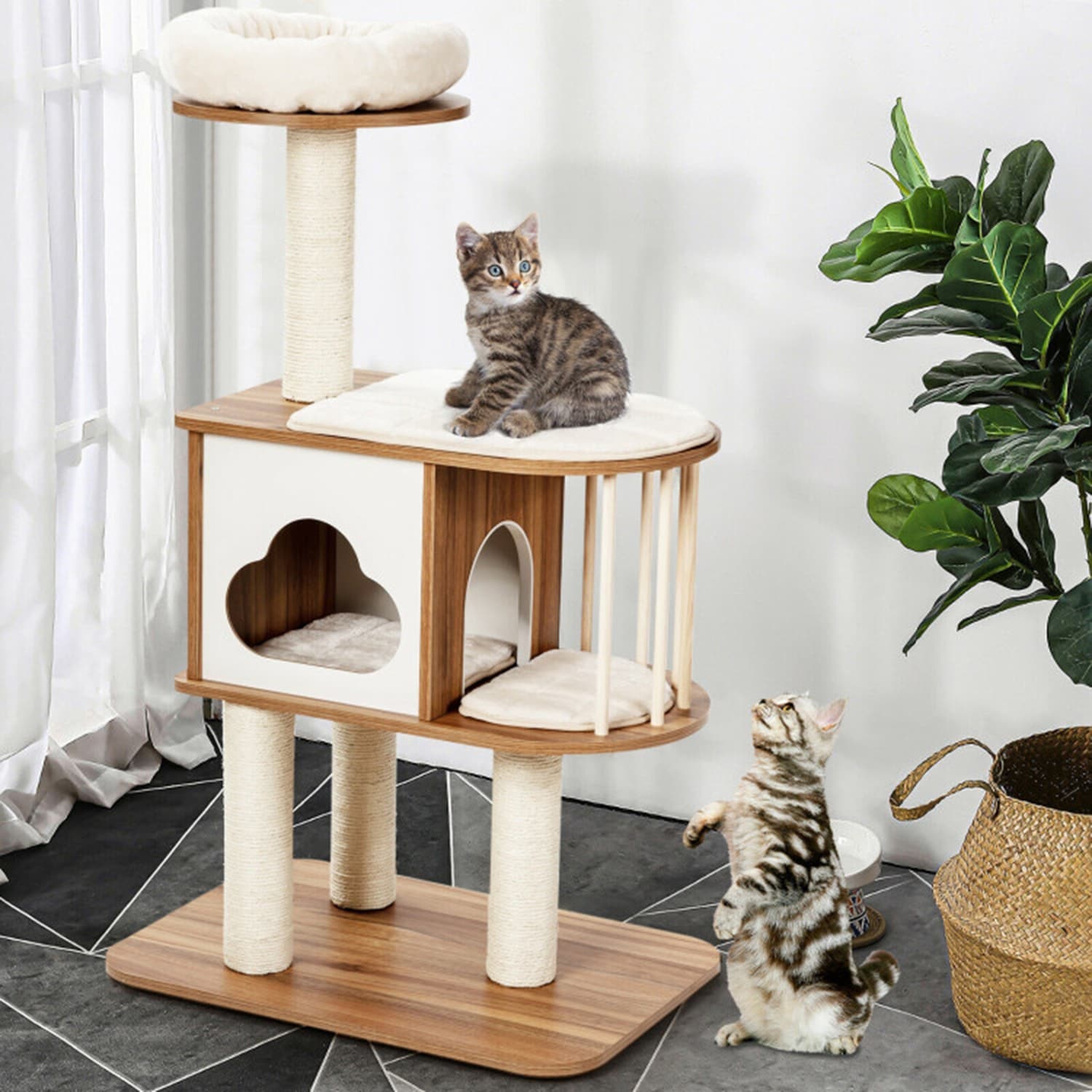 Mondawe MO-PS7376BN 46-Inches x 19-Inches Off-white Fleece Cat Tree