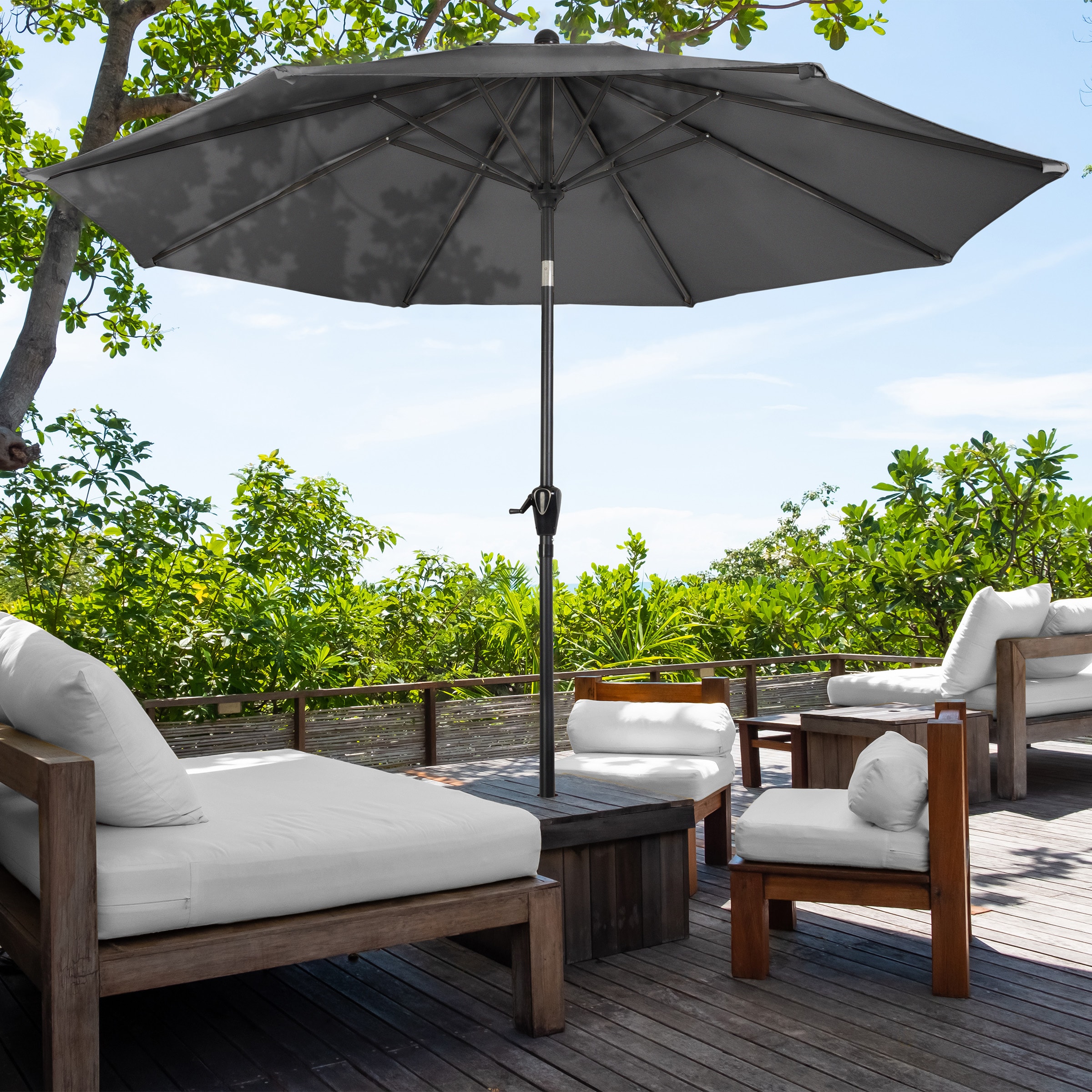 10-Foot Gray Steel Outdoor Patio Umbrella with Auto Tilt