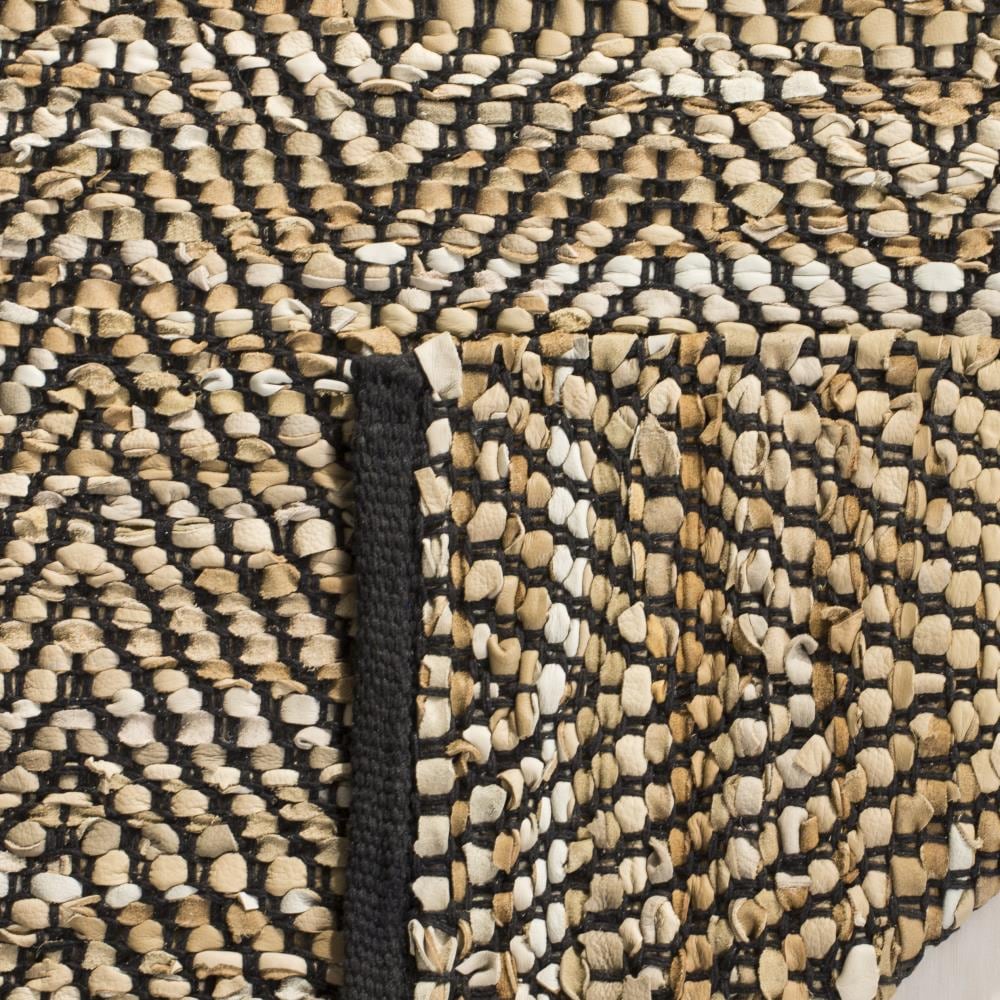 Vintage Beige and Brown Leather Chevron 8' x 10' Area Rug