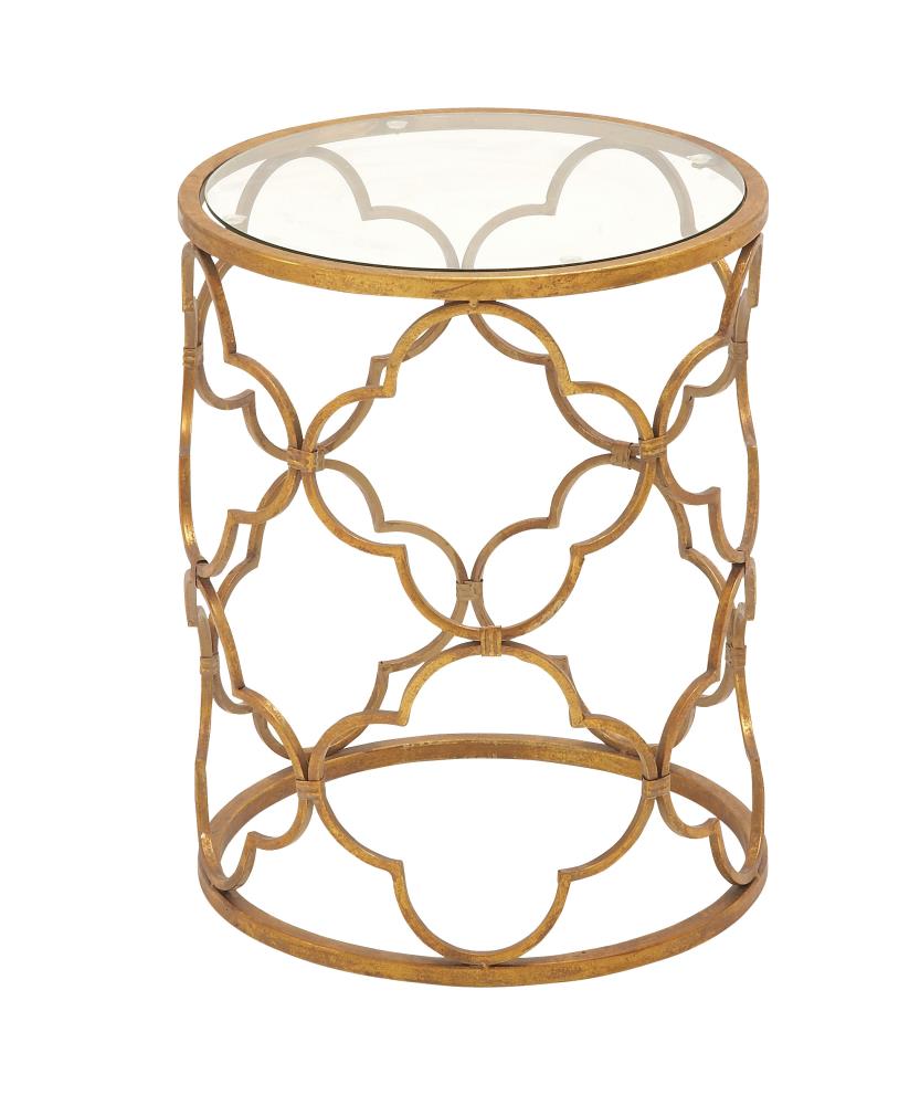 Grayson Lane 67056 16-in W x 20-in H Gold Quatrefoil Design with Clear Glass Top Round Modern End Table Fully Assembled