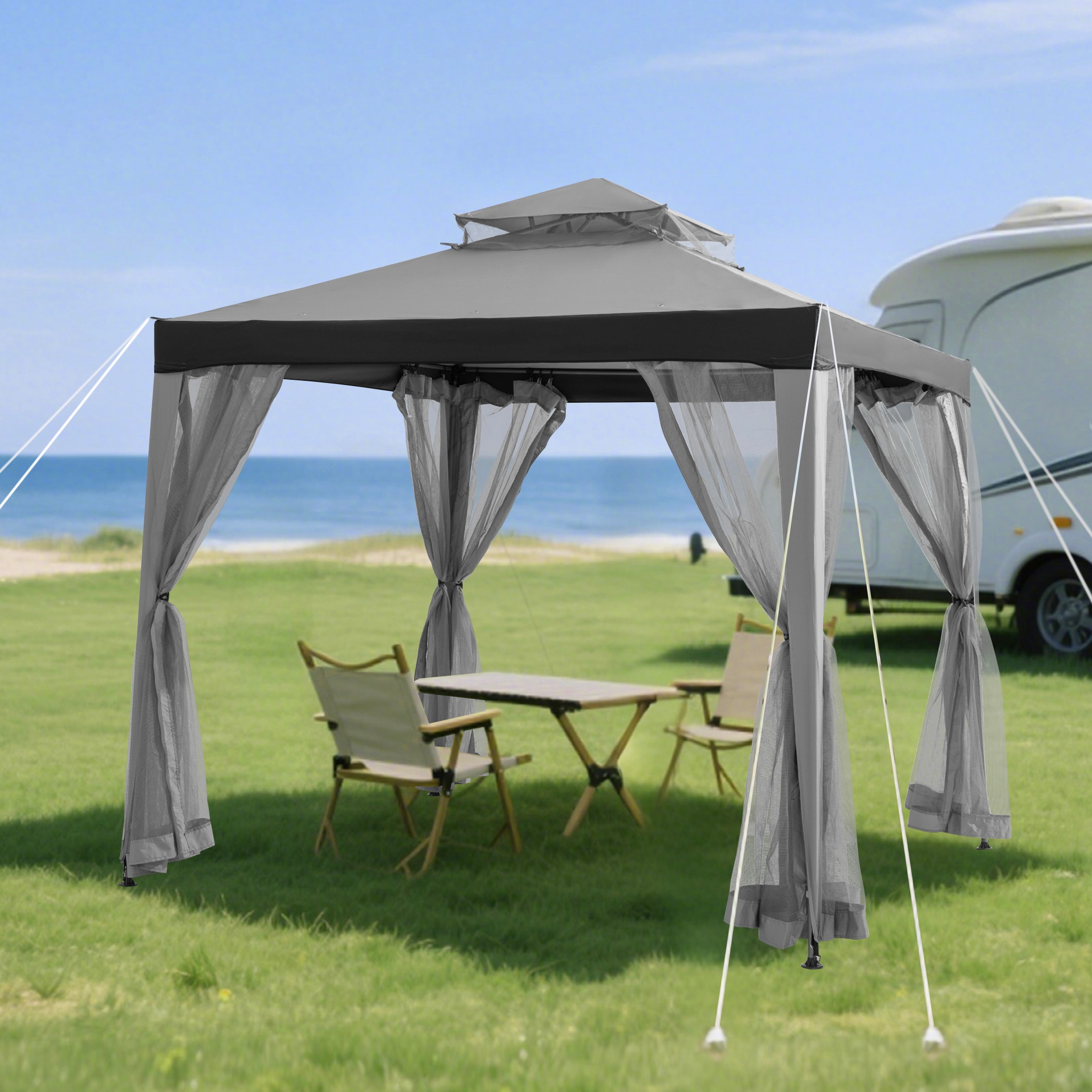Sunjoy A101003613 8-ft x 8-ft Grey/Black Gazebo with Soft Top Roof