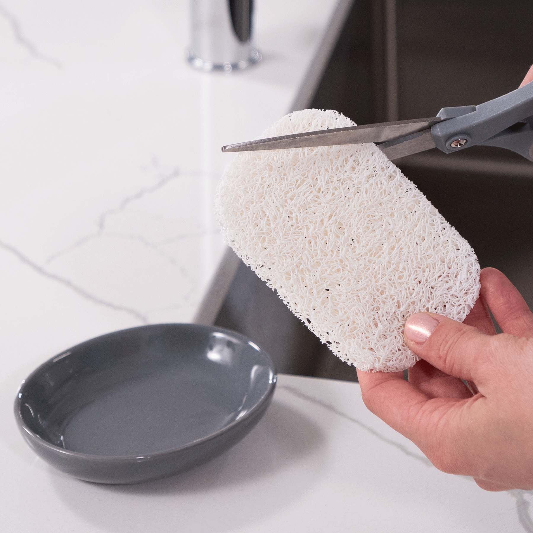 3 Pc Soap Dispenser with Sponge & Brush - White