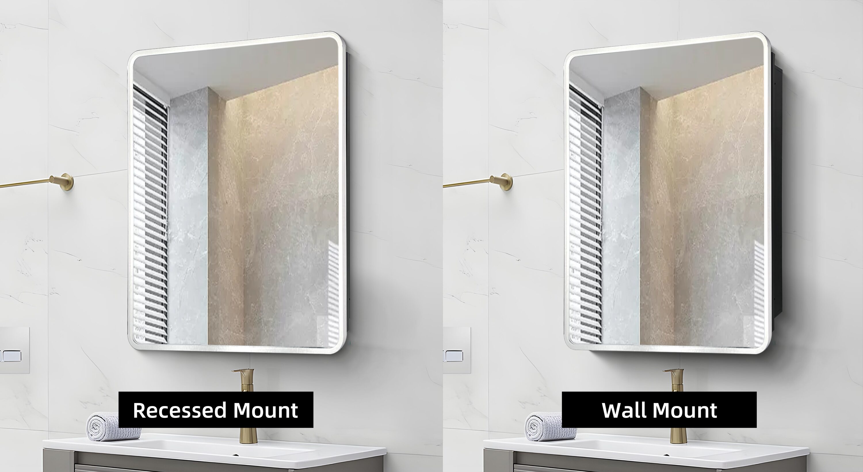 AAZJ AS 24-in x 30-in Surface/Recessed Mount Silver Mirrored Medicine Cabinet