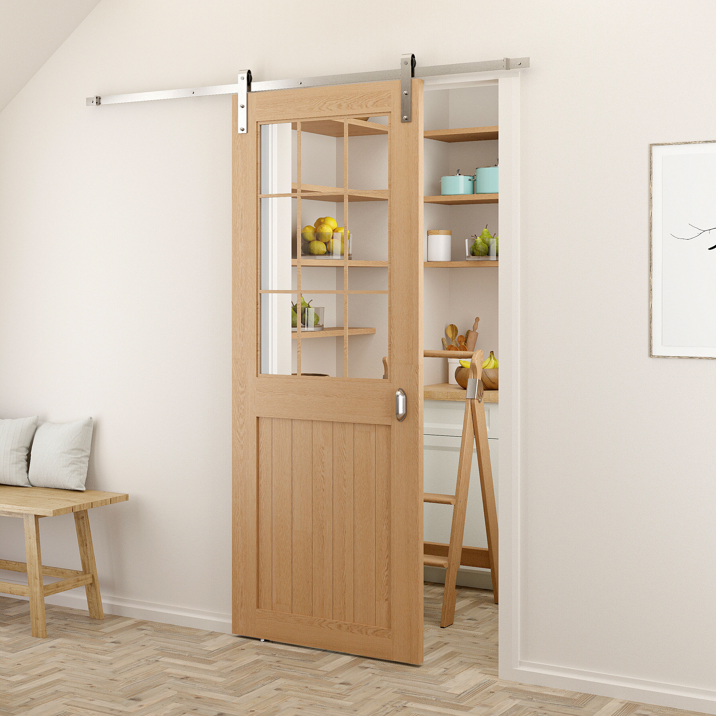 Quiet Glide NT.1400.09W.02-SC 78-3/4-in Satin Satin Nickel Indoor Standard Soft Close Single Barn door hardware kit