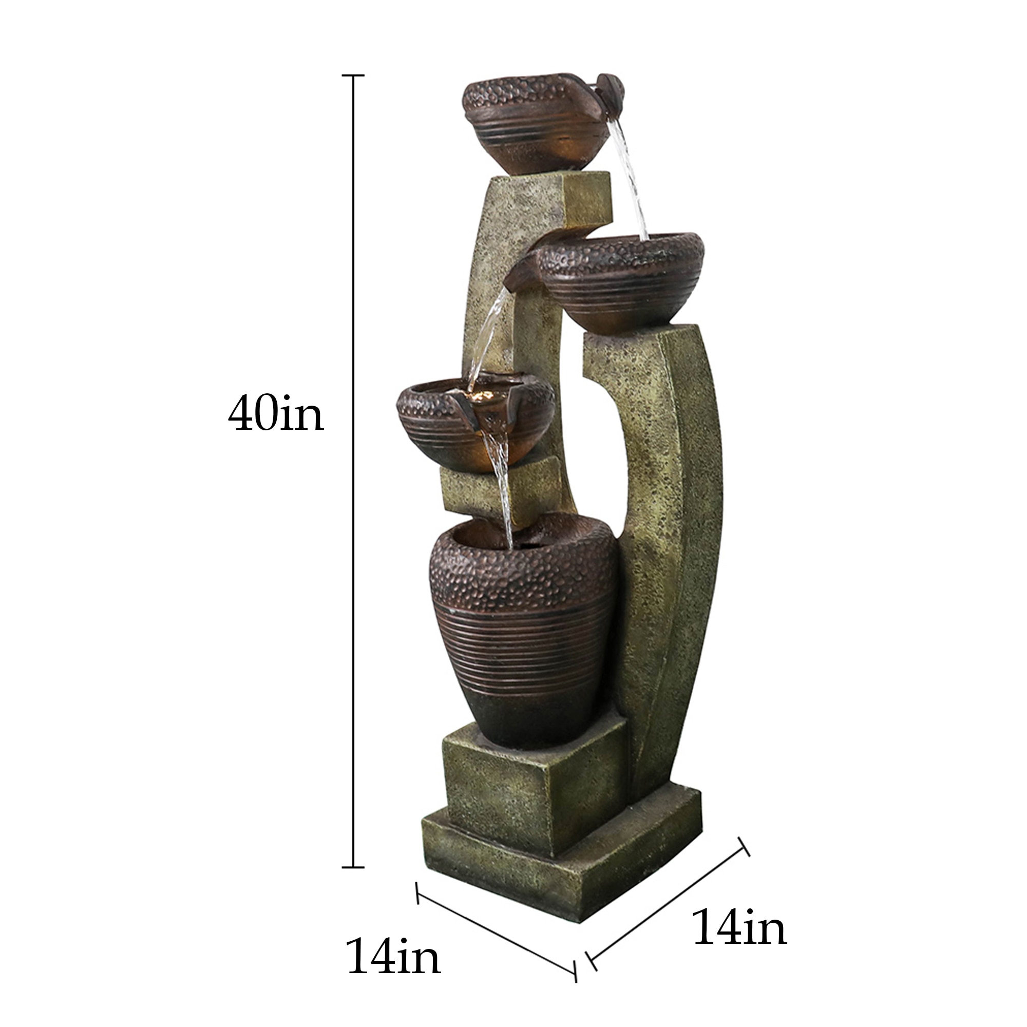 Watnature Floor Water Fountain 40-in H Resin Tiered Fountain Outdoor ...