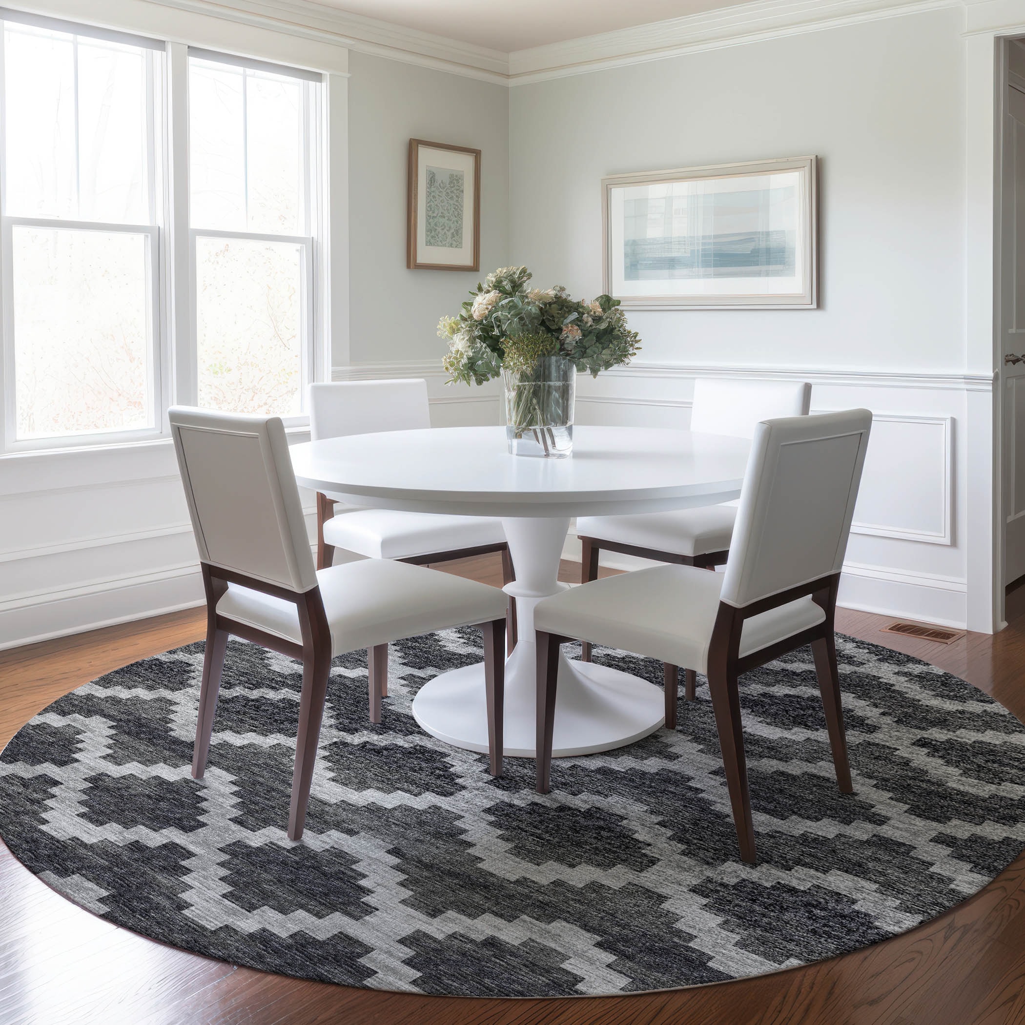 Addison Rugs AMF115GR8RO Mayfield AMF115GR 8 x 8 (ft) Loomed Polyester Gray Round Indoor Geometric Machine washable Area rug